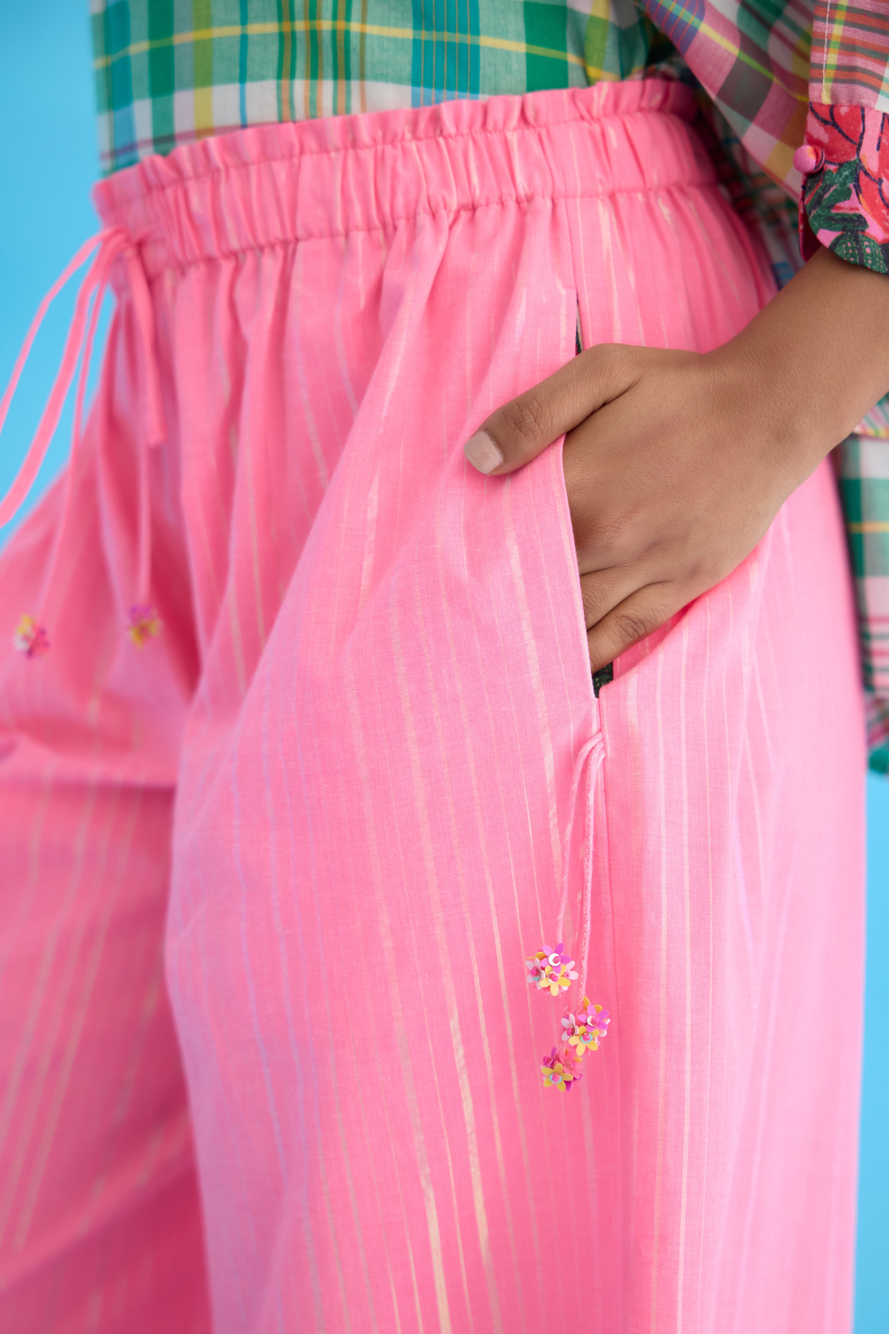Pink stripes wide leg pants