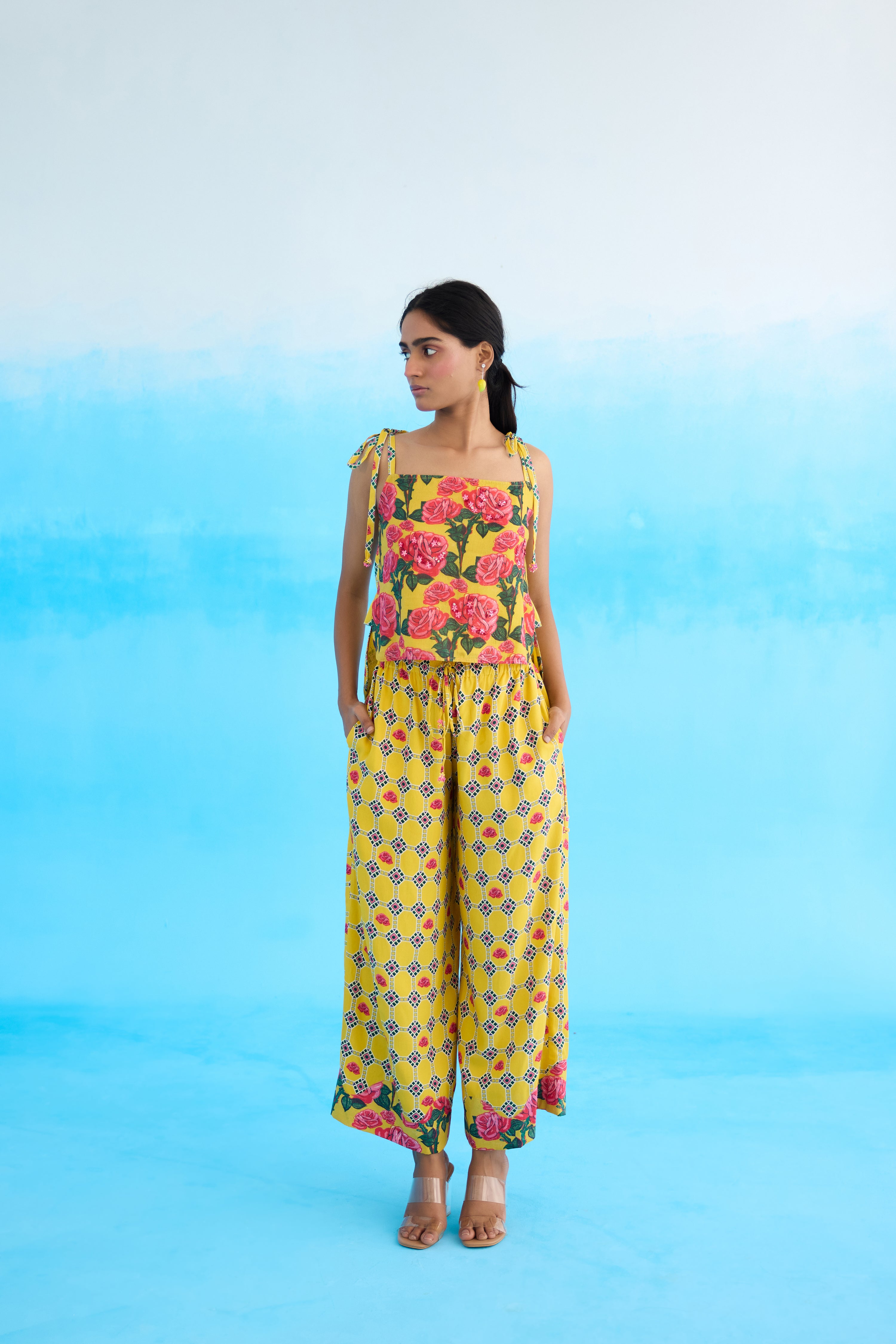 Yellow diamond wide leg pants