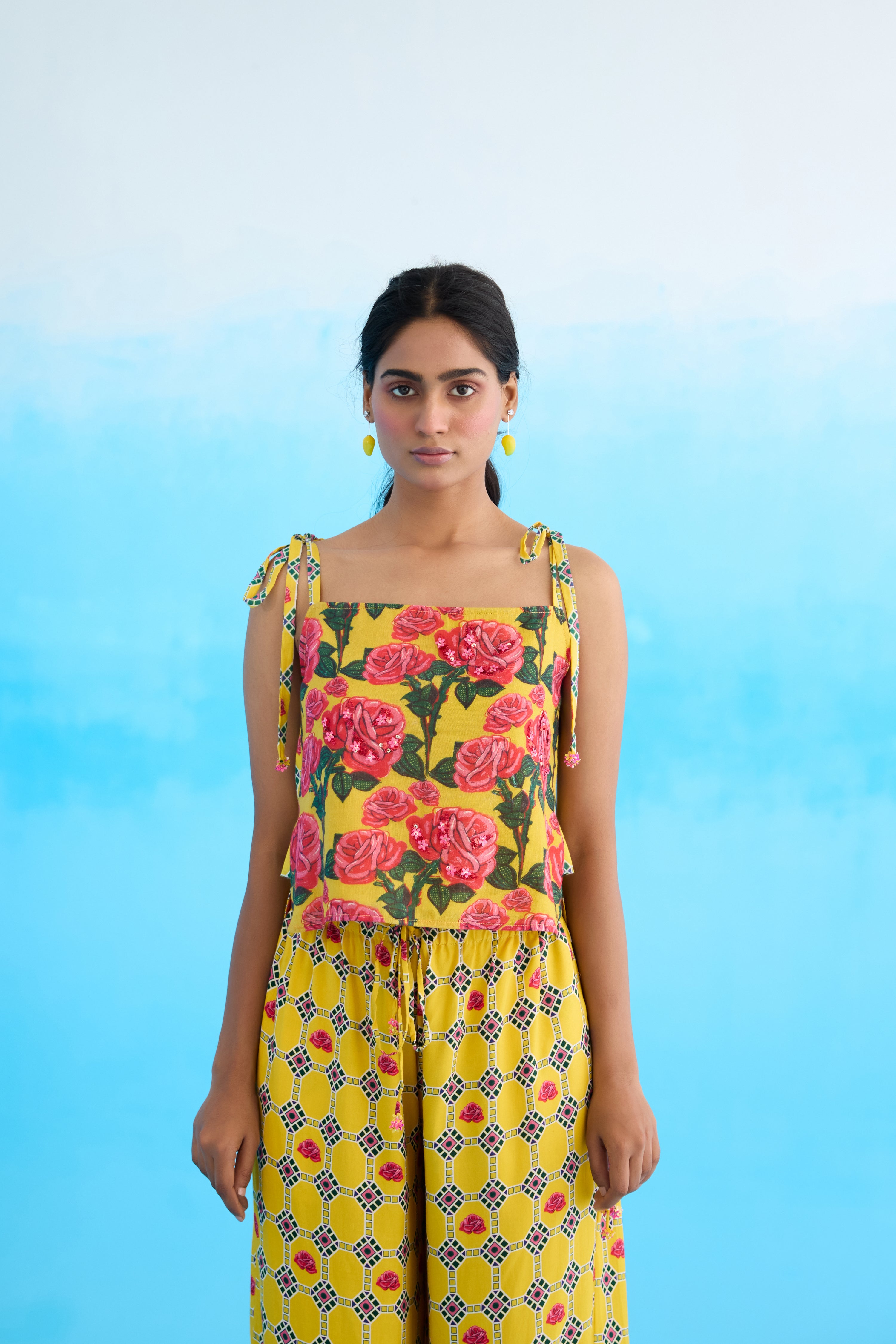 Yellow diamond wide leg pants
