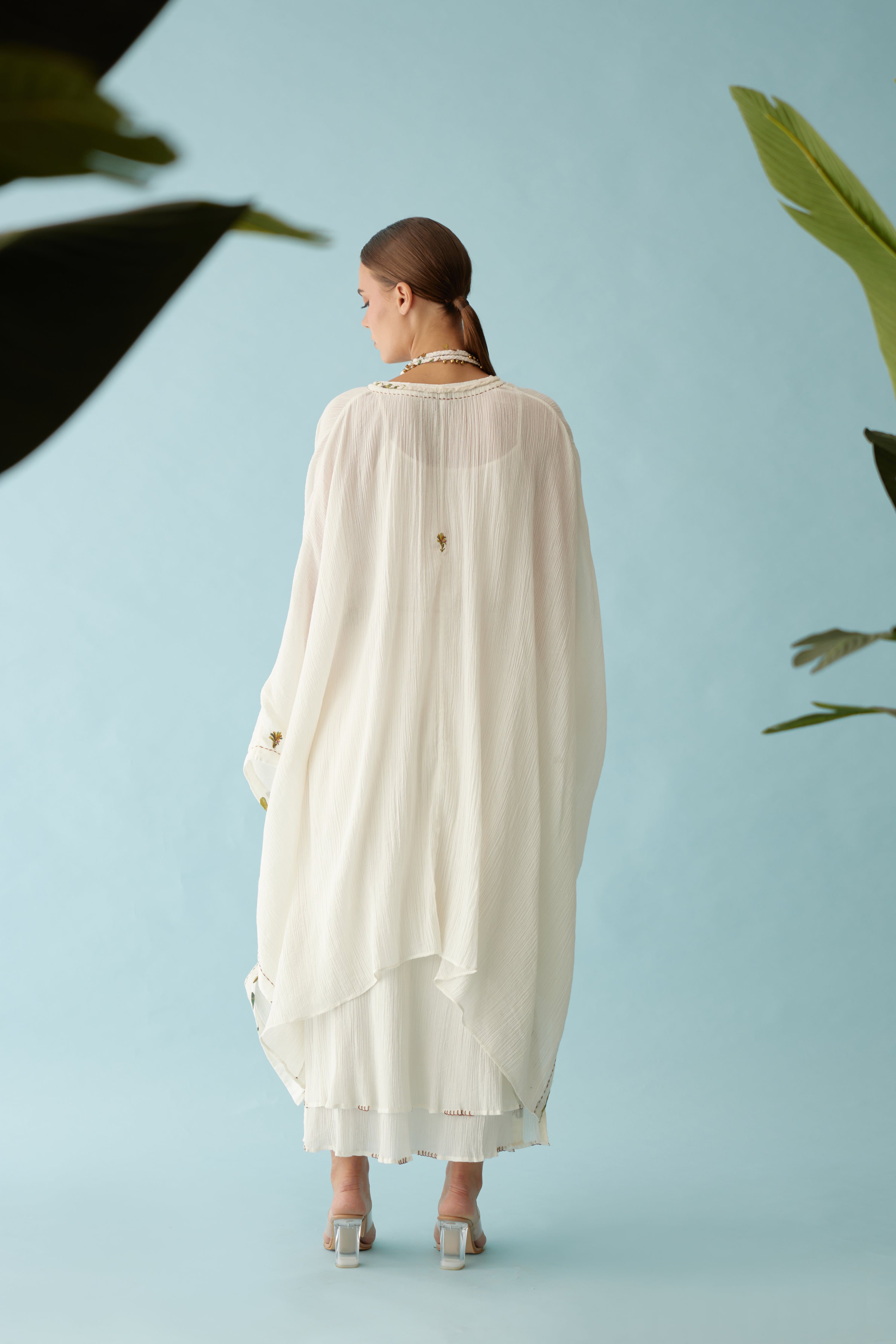 Off-white hand braided tassels and banana tree applique co-ord sets