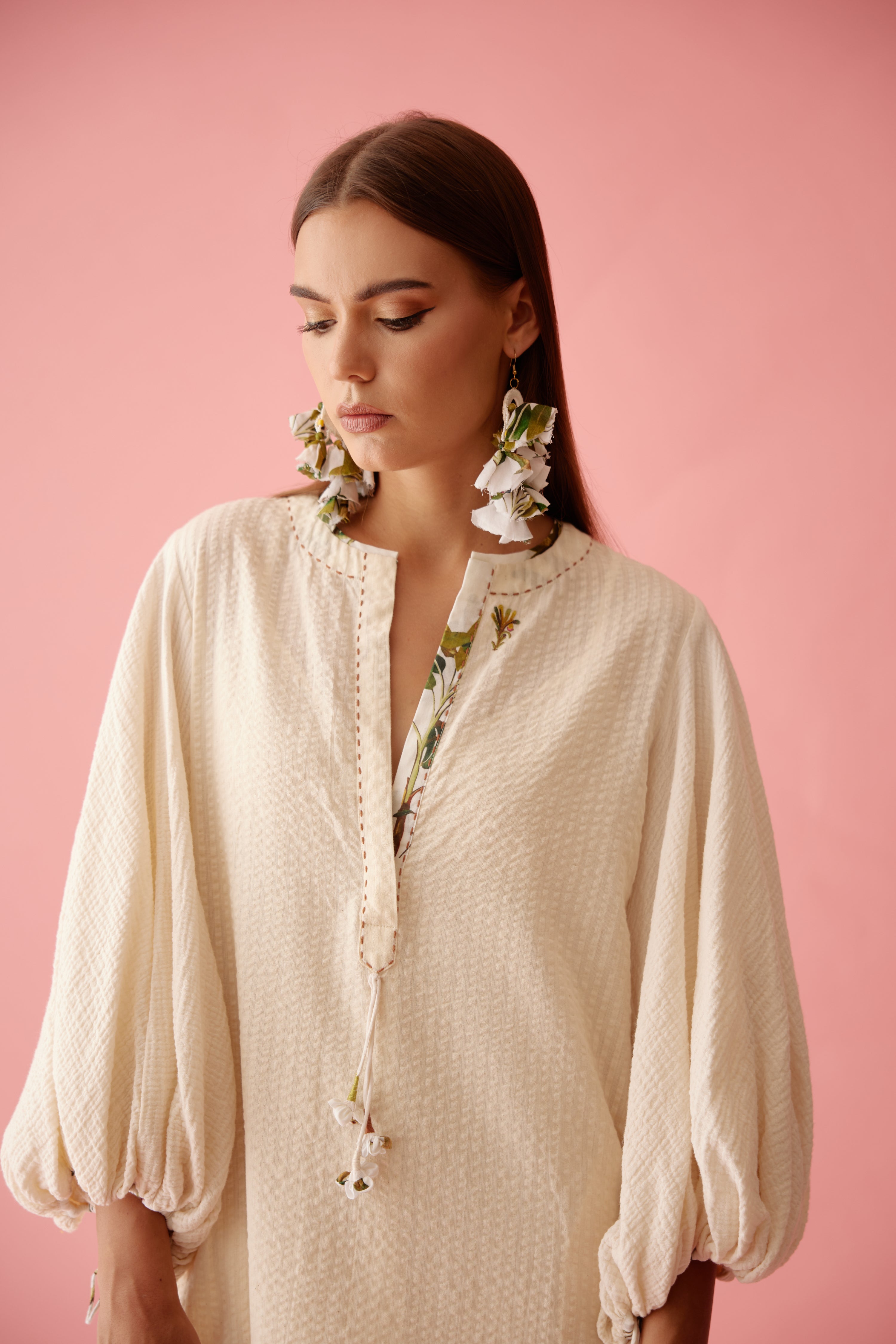 Cream A-Line flower tassels dress