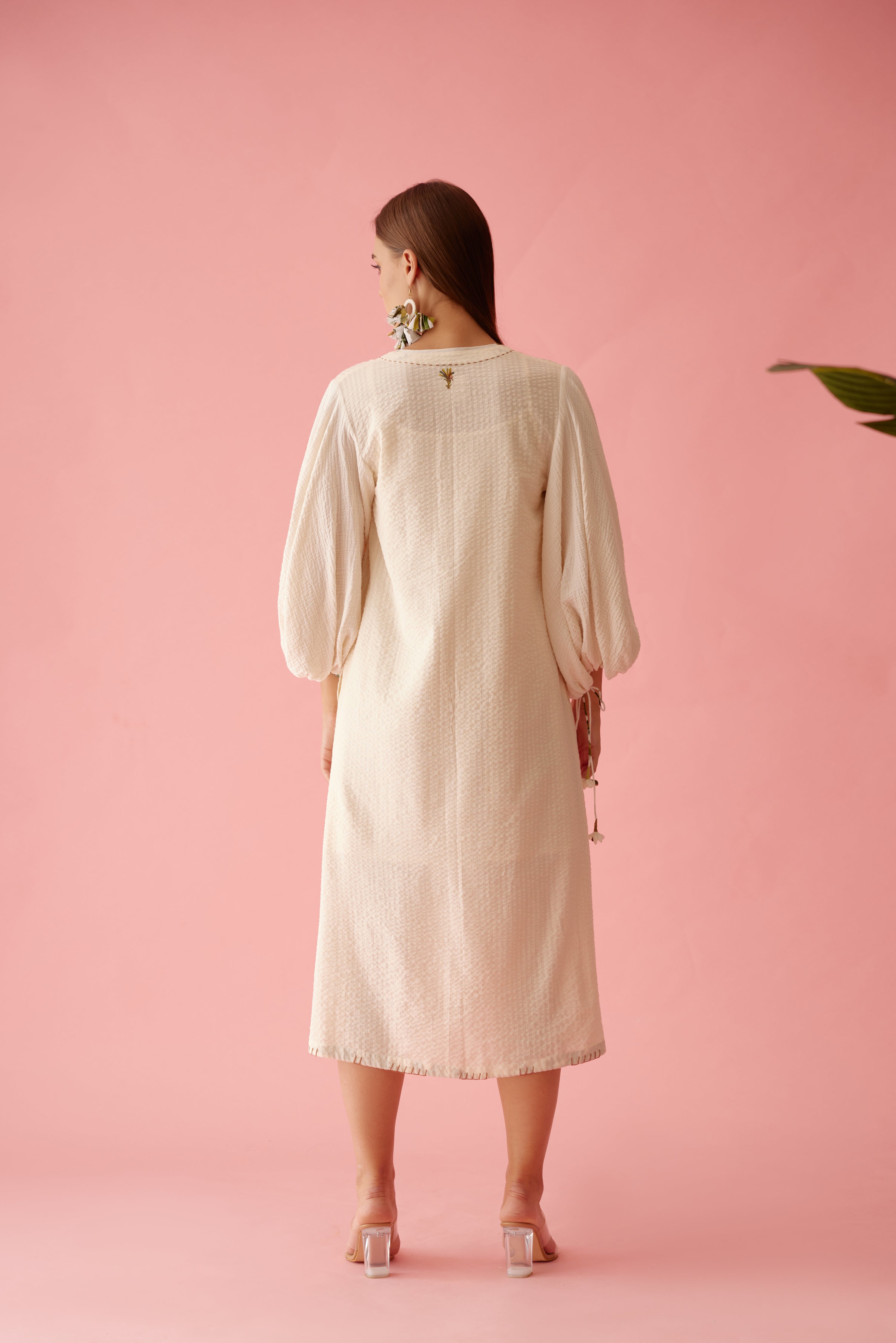 Cream A-Line flower tassels dress