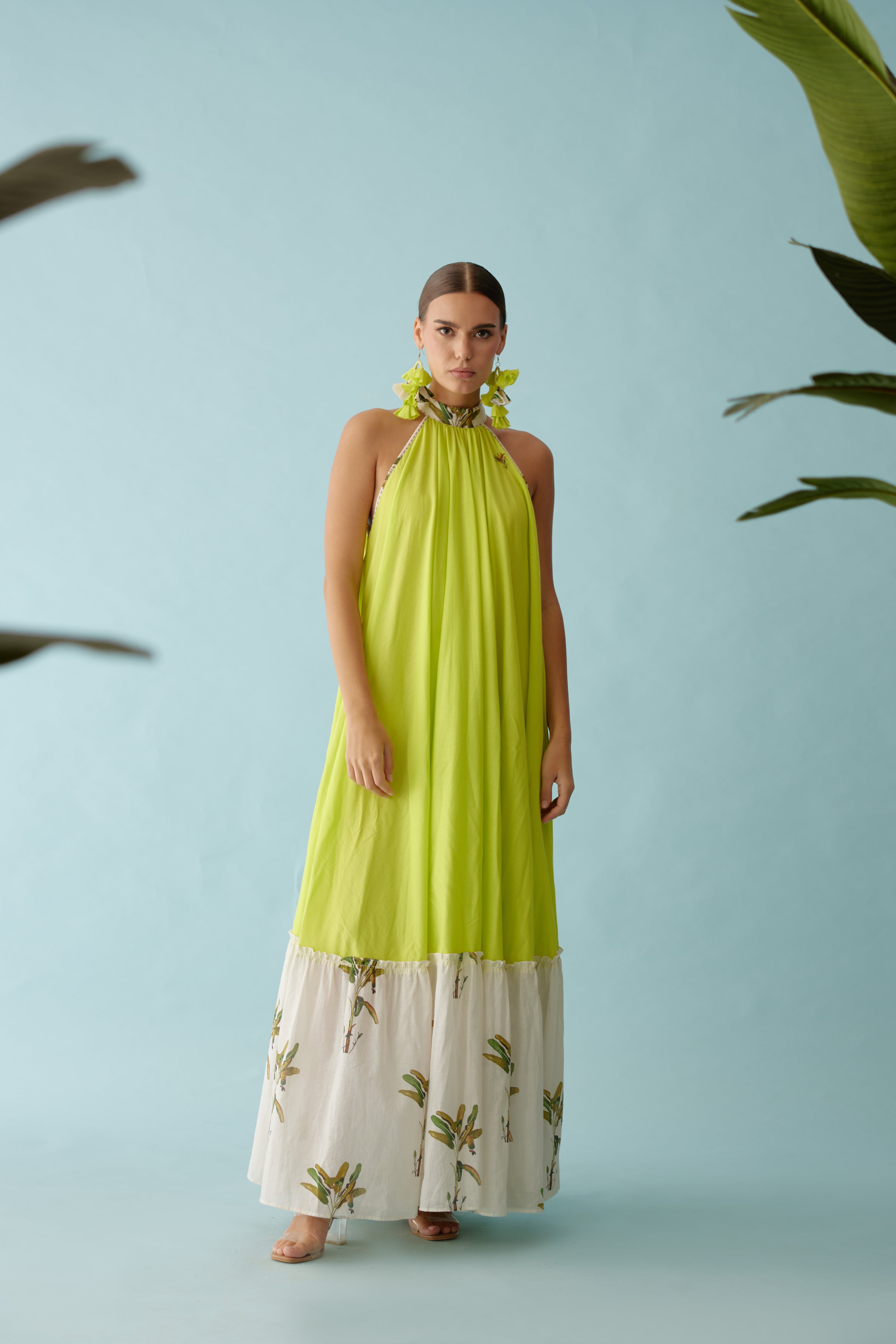 Lime green halter maxi dress