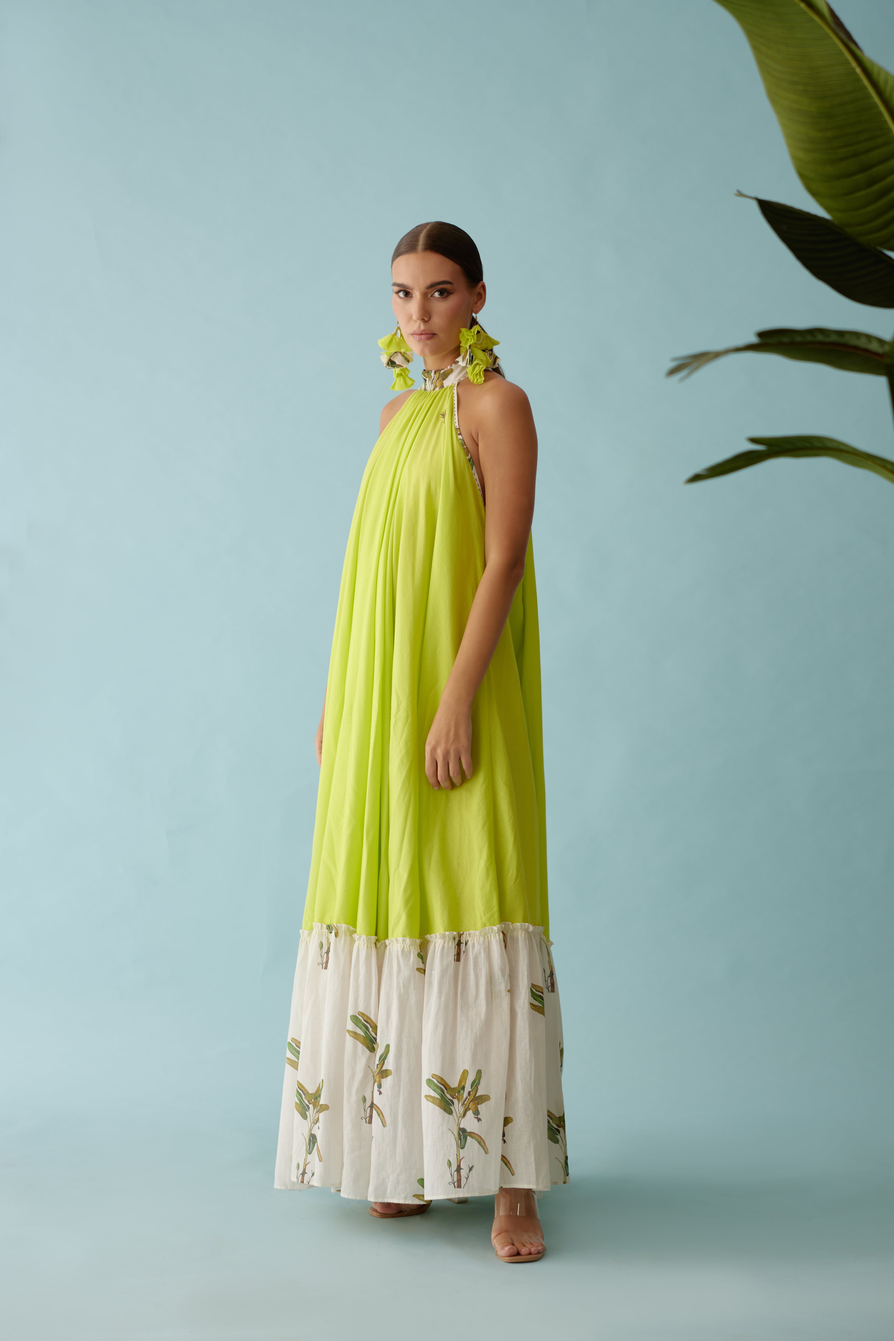 Lime green halter maxi dress