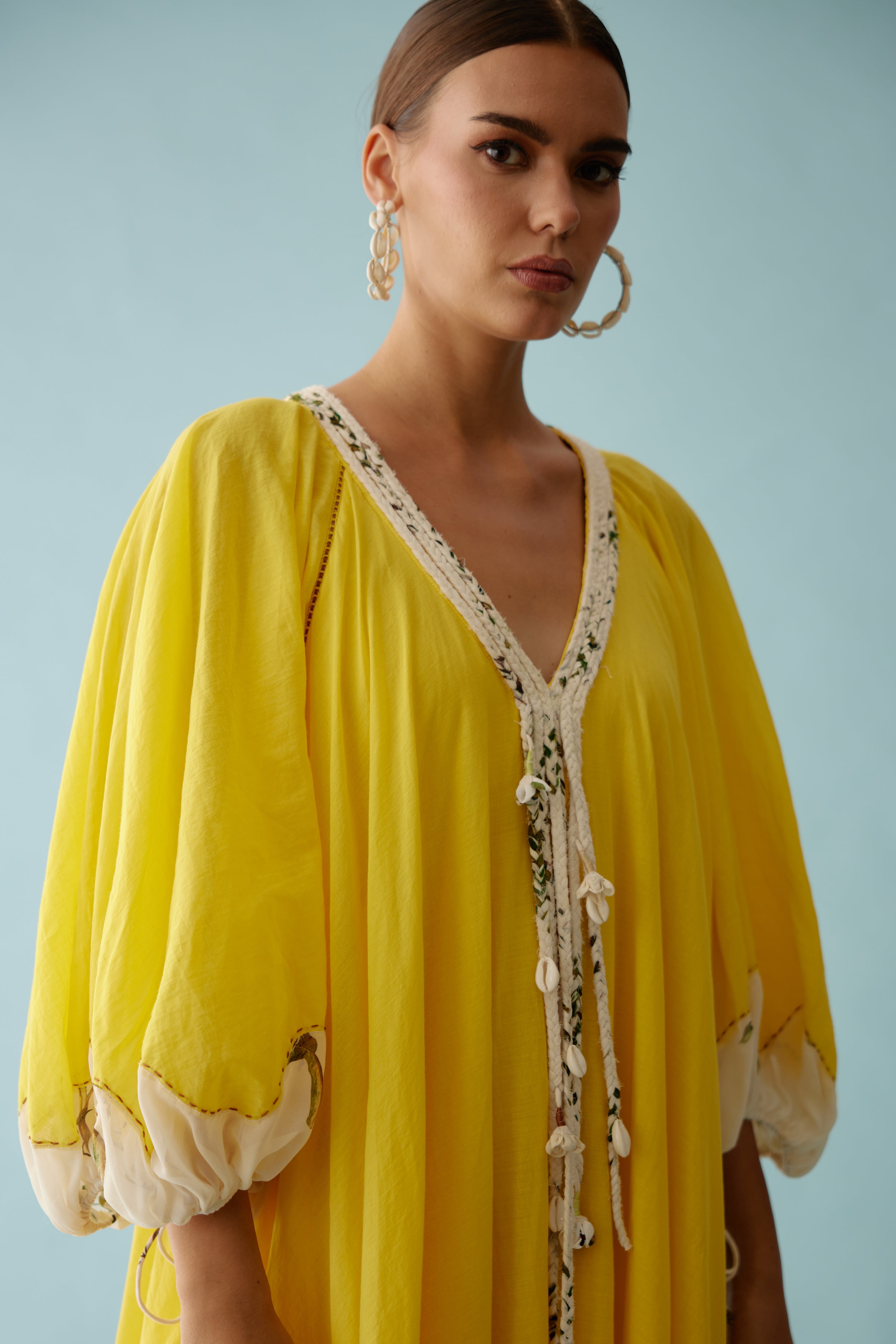 Yellow hand braided tassels maxi dress