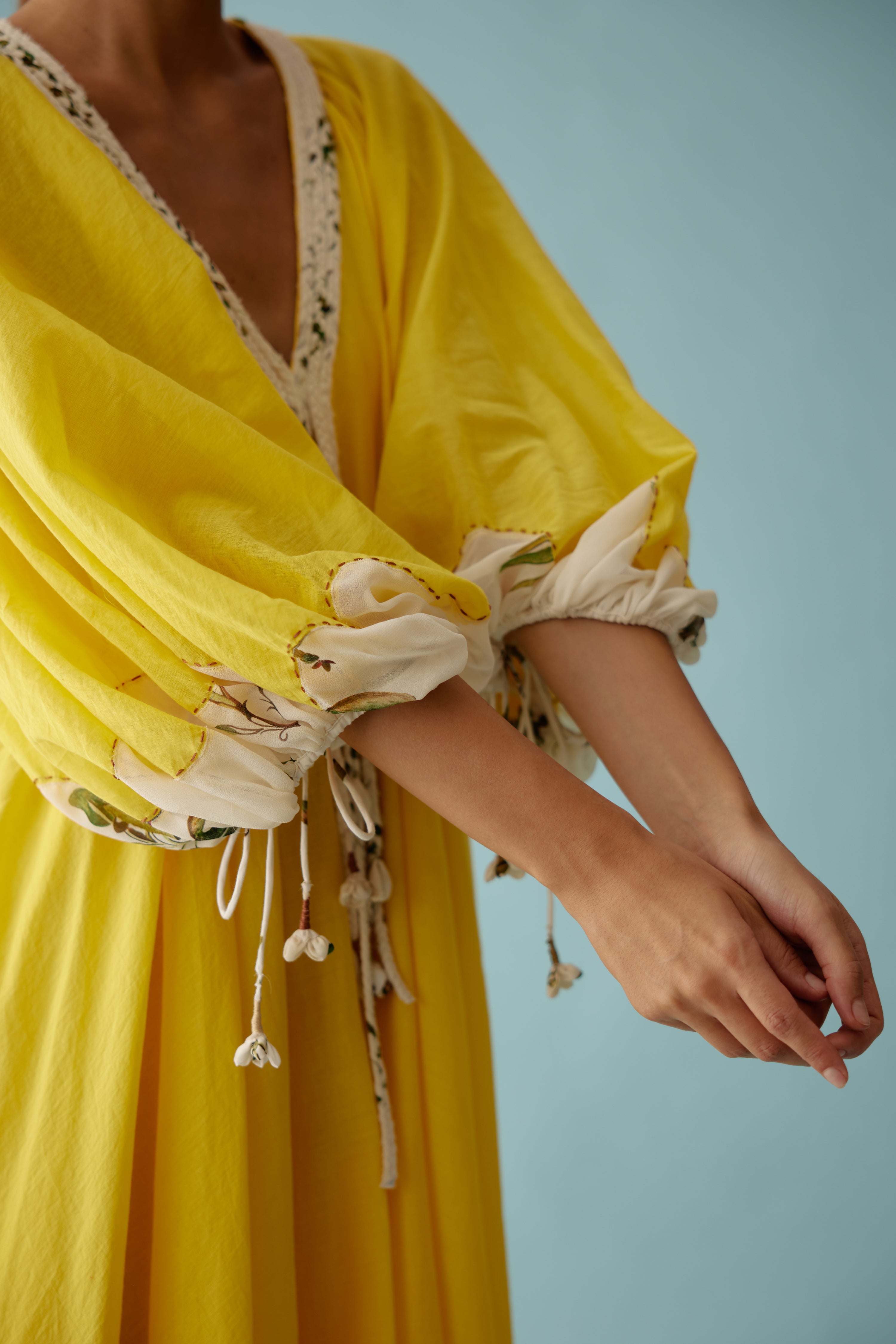 Yellow hand braided tassels maxi dress