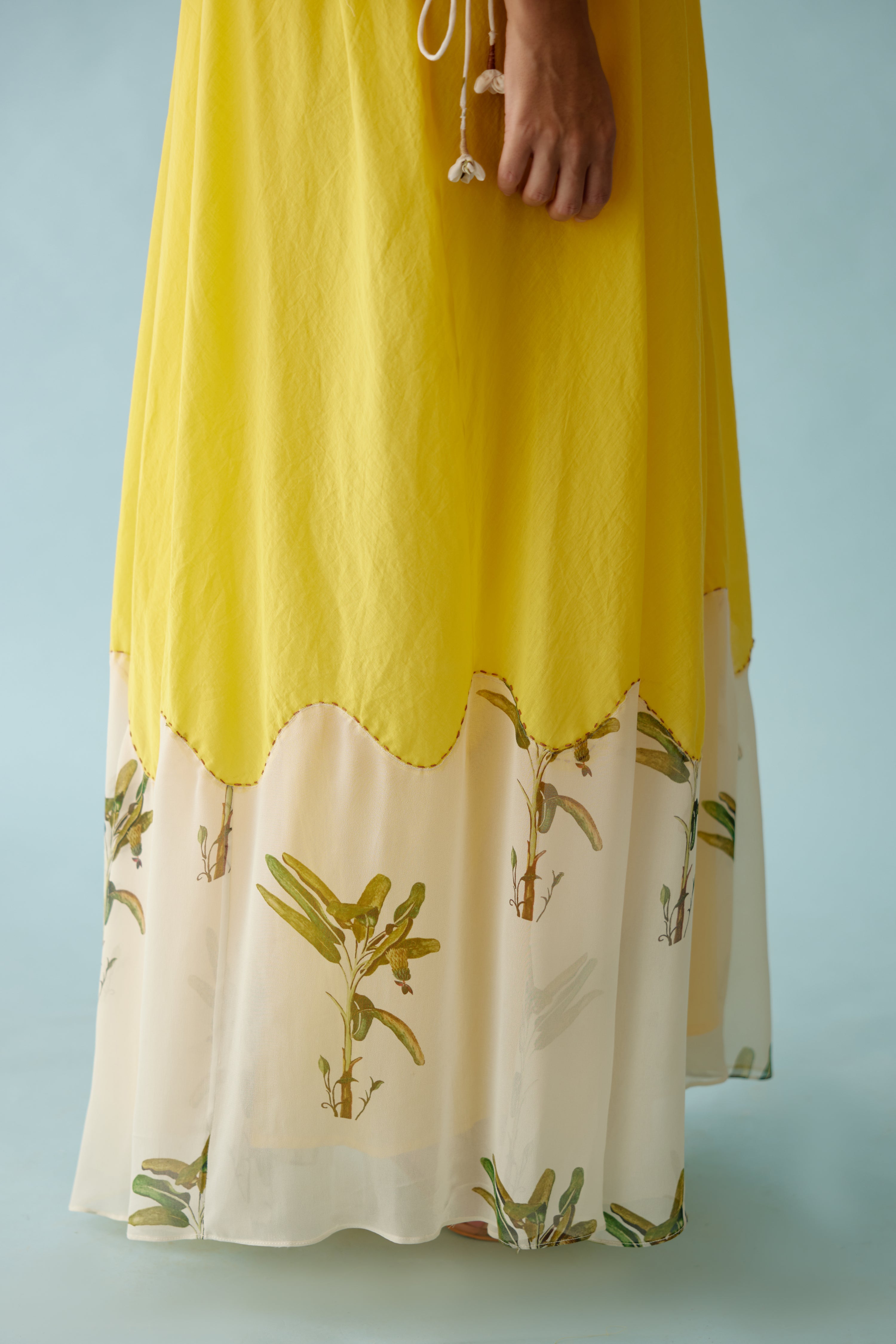 Yellow hand braided tassels maxi dress