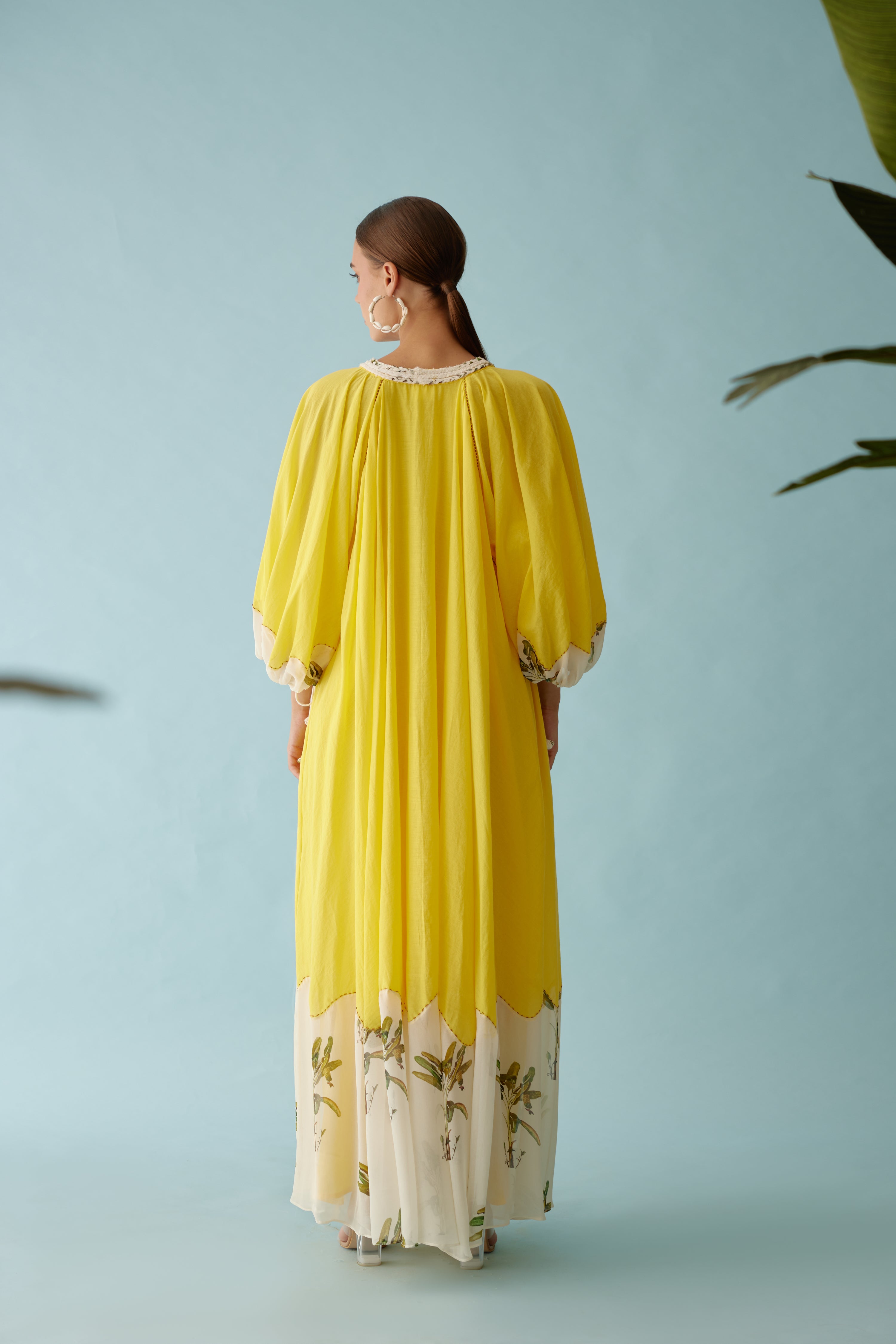 Yellow hand braided tassels maxi dress