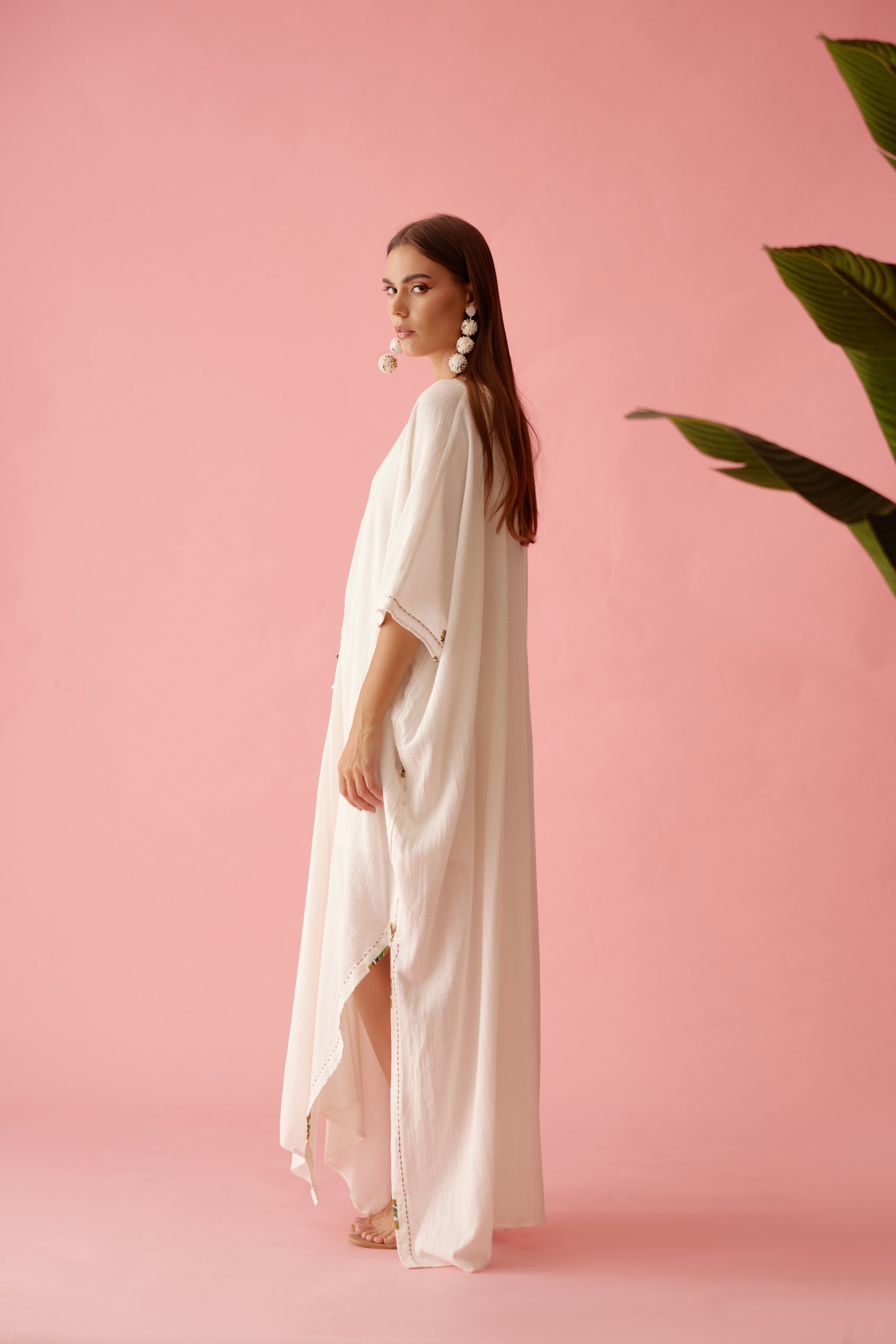 Off-white banana tree applique kaftan