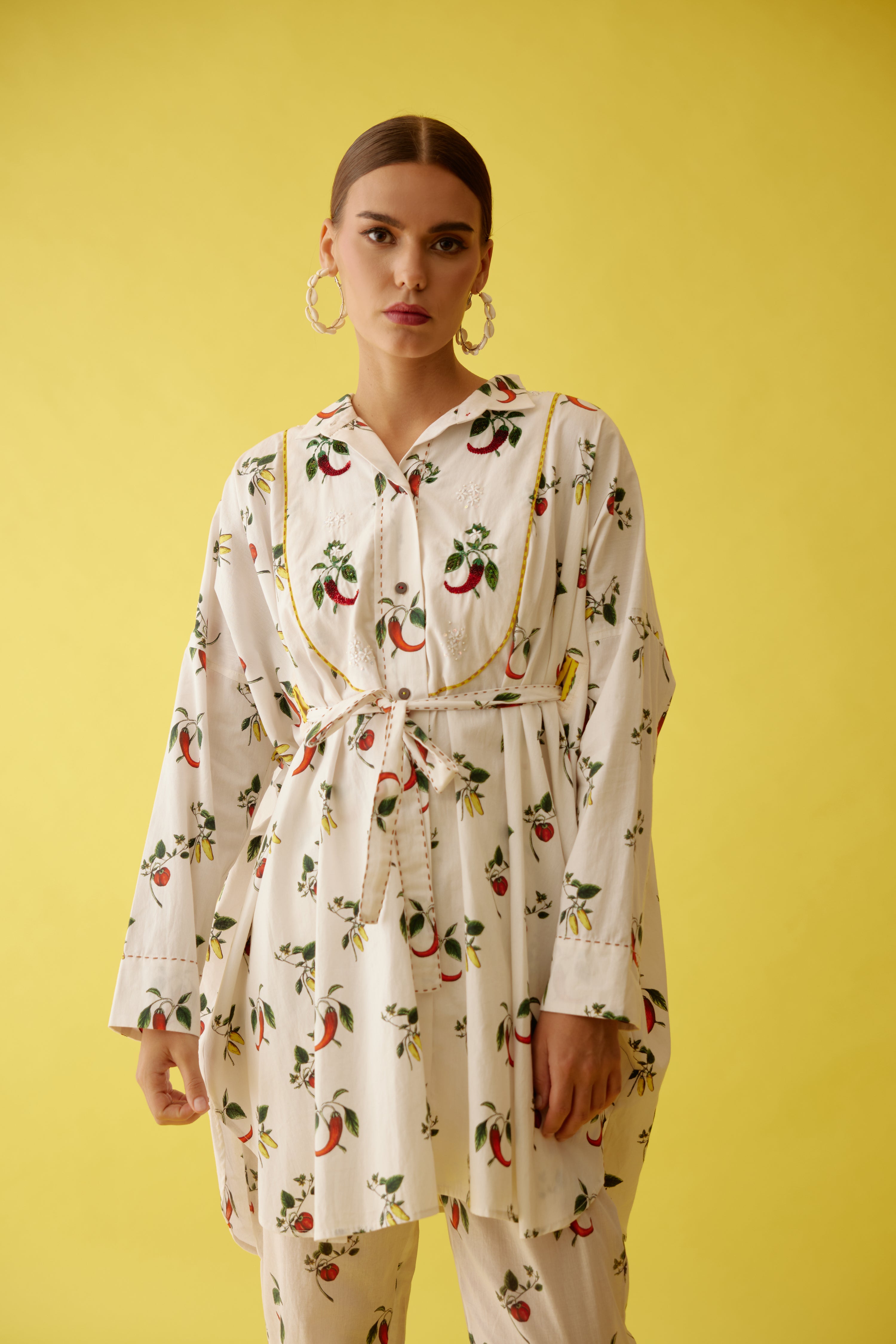 Off-white hand painted chilli print shirt dress