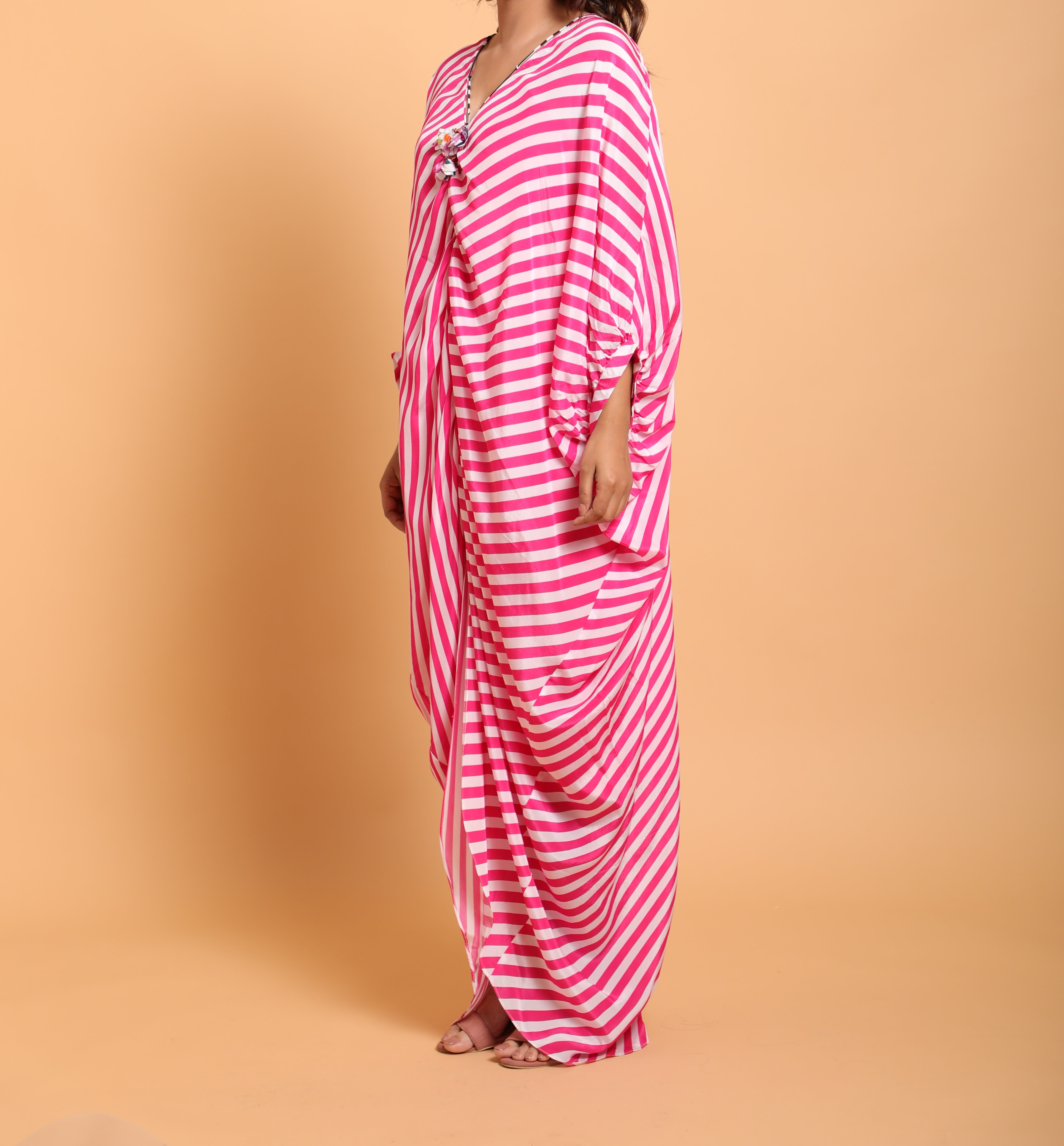 Mithai pink/white leheriya kaftan dress