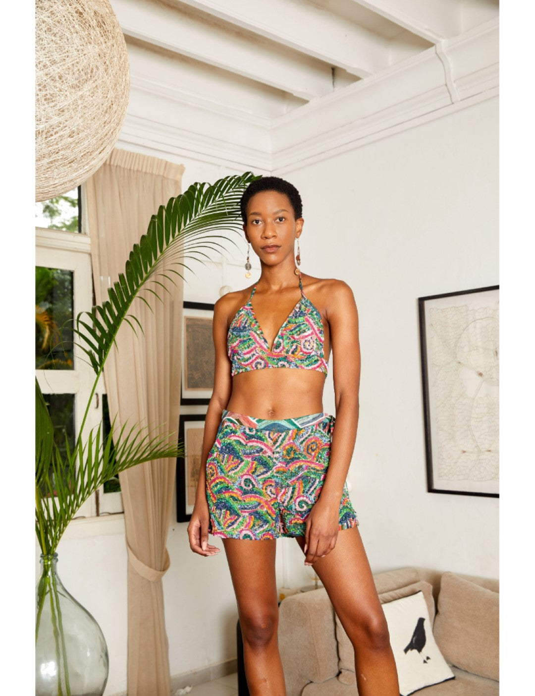 "100% Hand Woven Silk Satin Fully hand embellished bralette and short. "