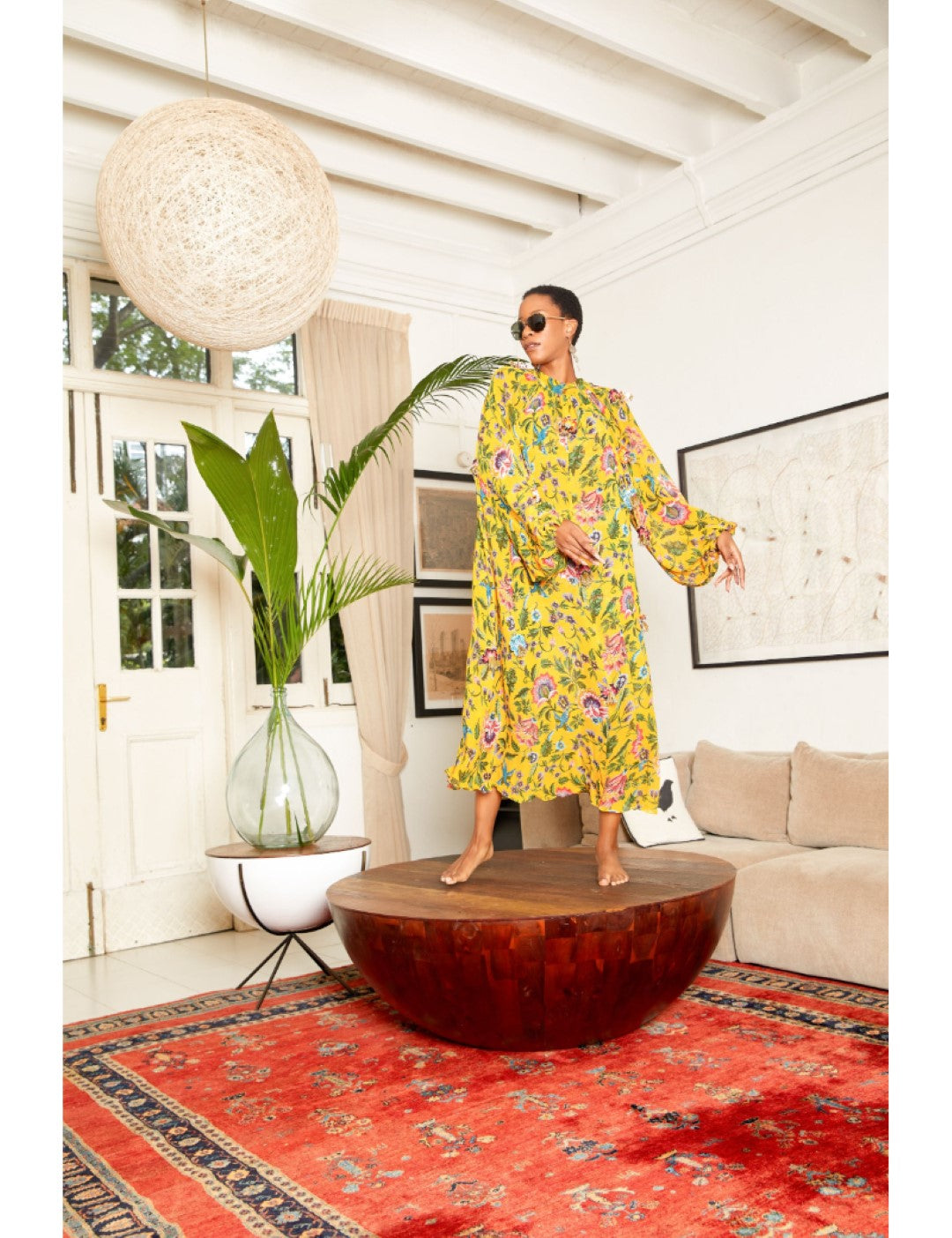100% Hand Woven Silk Chiffon Hand painted yellow chiffon dress.