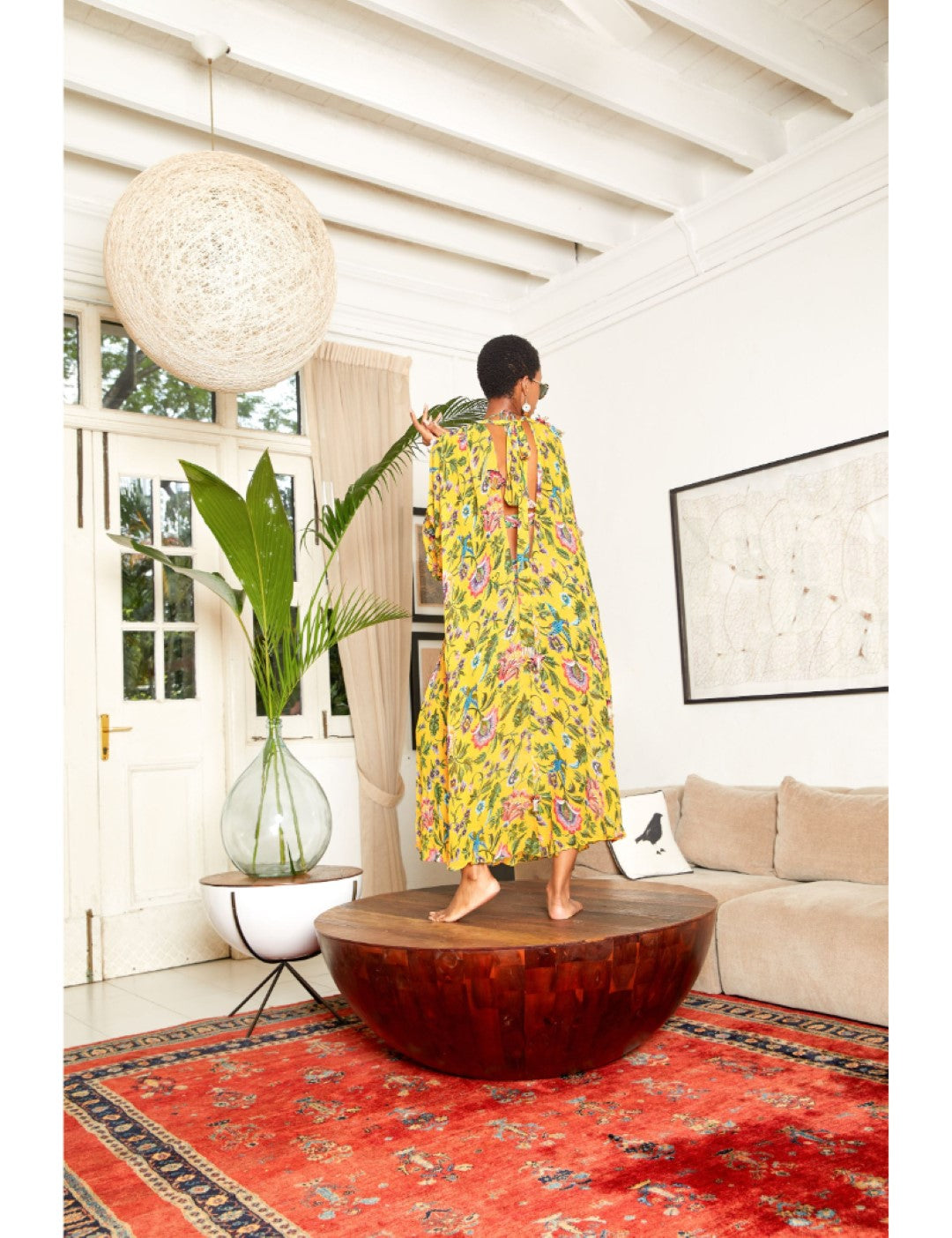 100% Hand Woven Silk Chiffon Hand painted yellow chiffon dress.