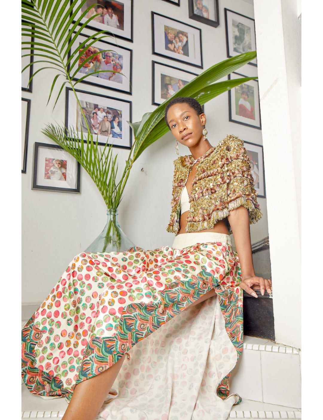 100% Hand Woven Silk Satin pleated polka dots pant.