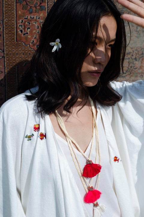 Hand Woven Cotton Emb. Kimono. Azo Free