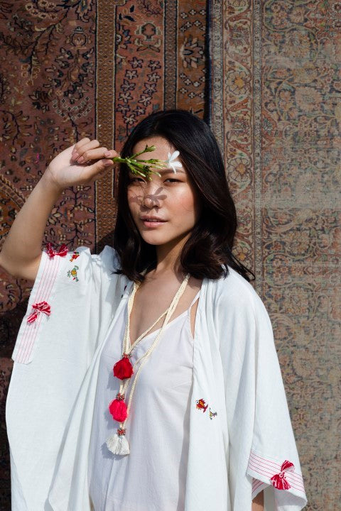 Hand Woven Cotton Emb. Kimono. Azo Free