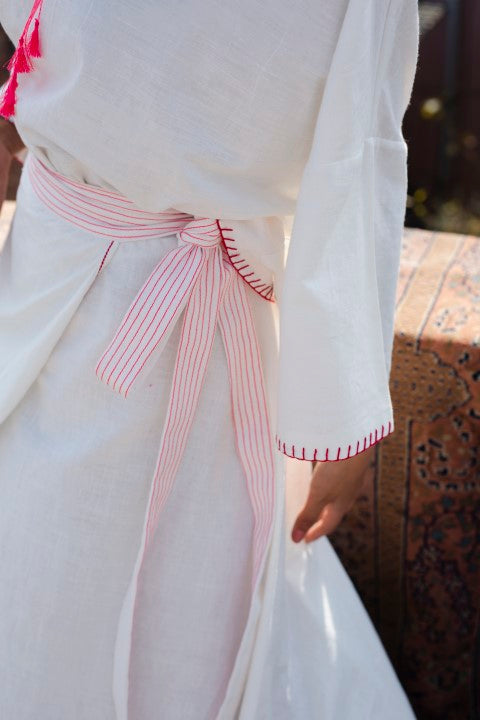 Hand Woven Cotton Emb. Wrap Skirt with Tassels And Stitch Detailings. Azo Free