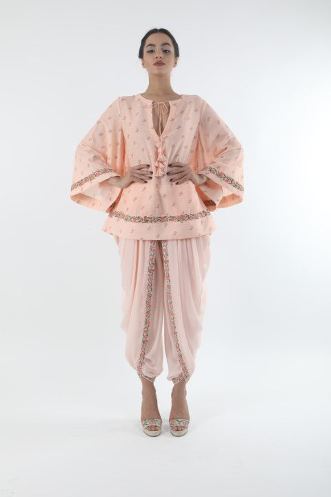 Bloom salmon pink bell sleeve top in taj and mumtaz bel print details.