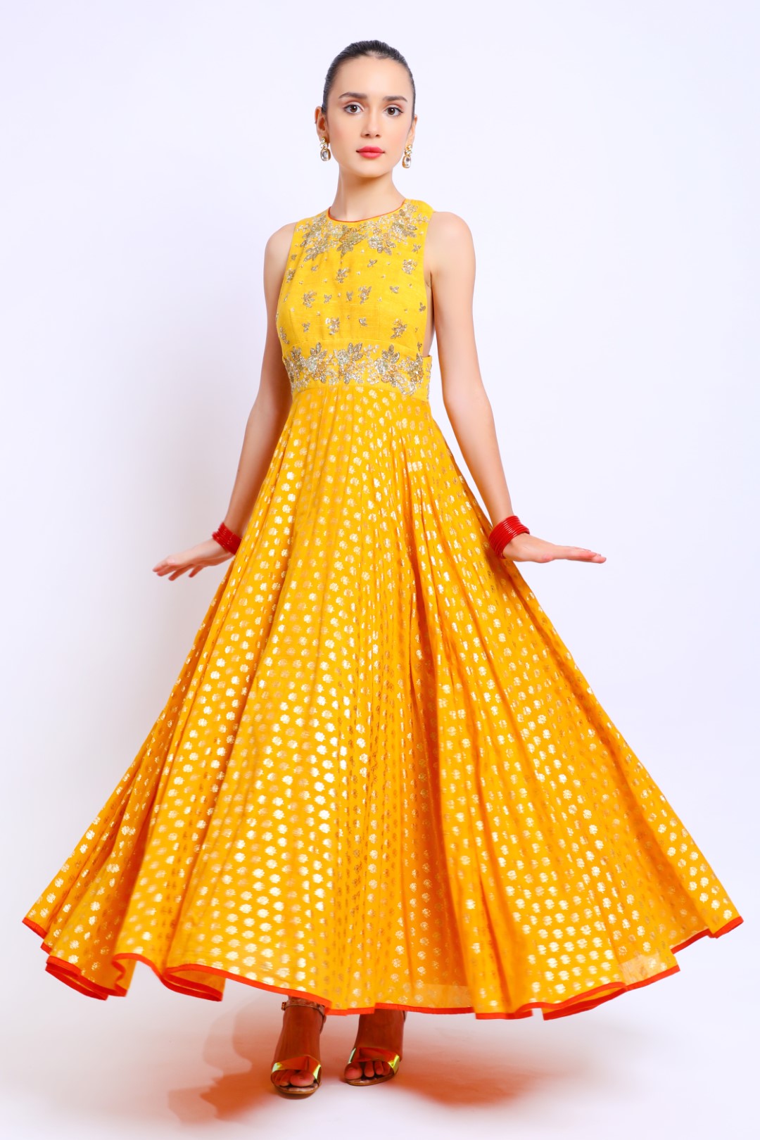 Yellow Silk and Haldi Cotton Silk Hand Embroidered Lehenga Set