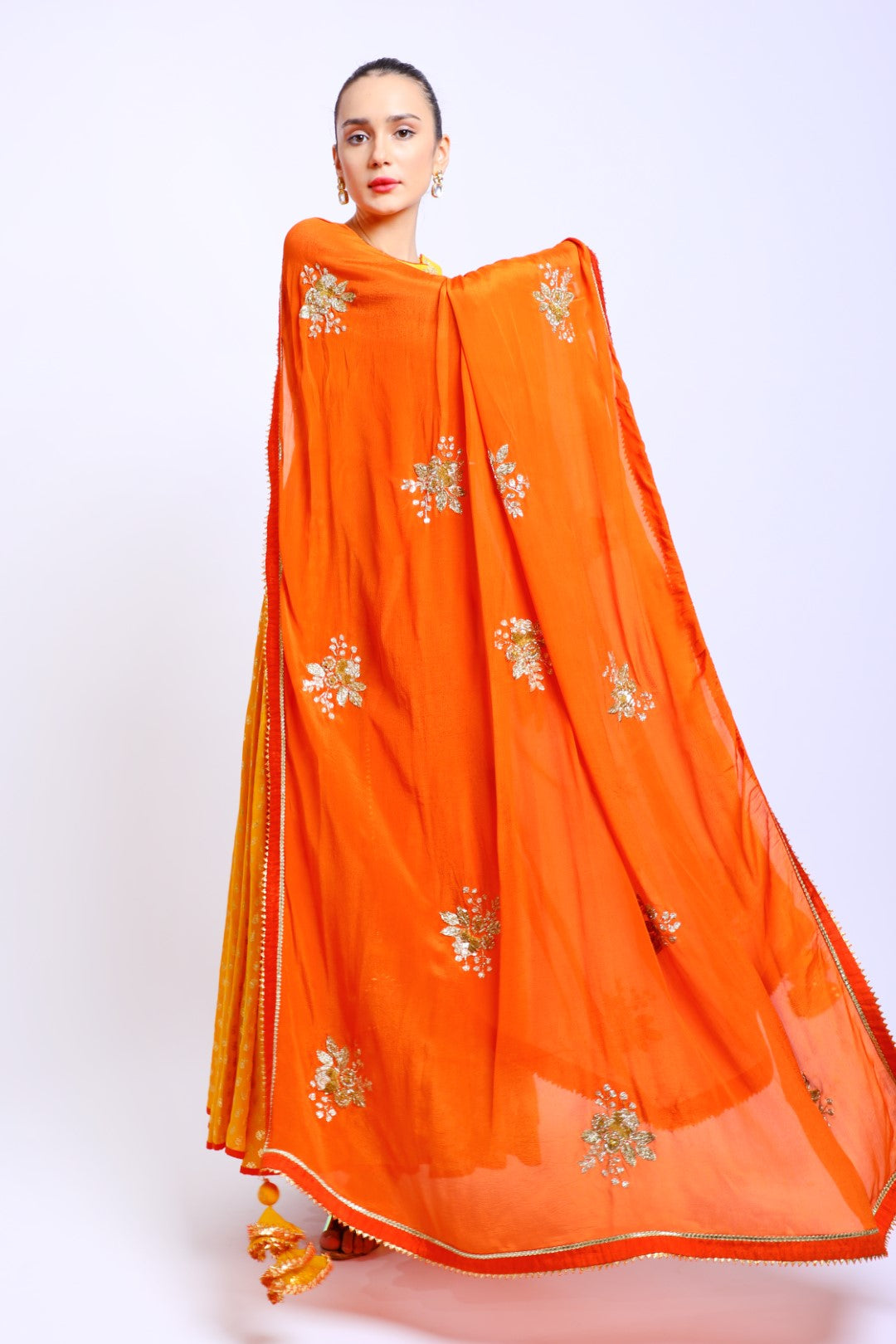Yellow Silk and Haldi Cotton Silk Hand Embroidered Lehenga Set