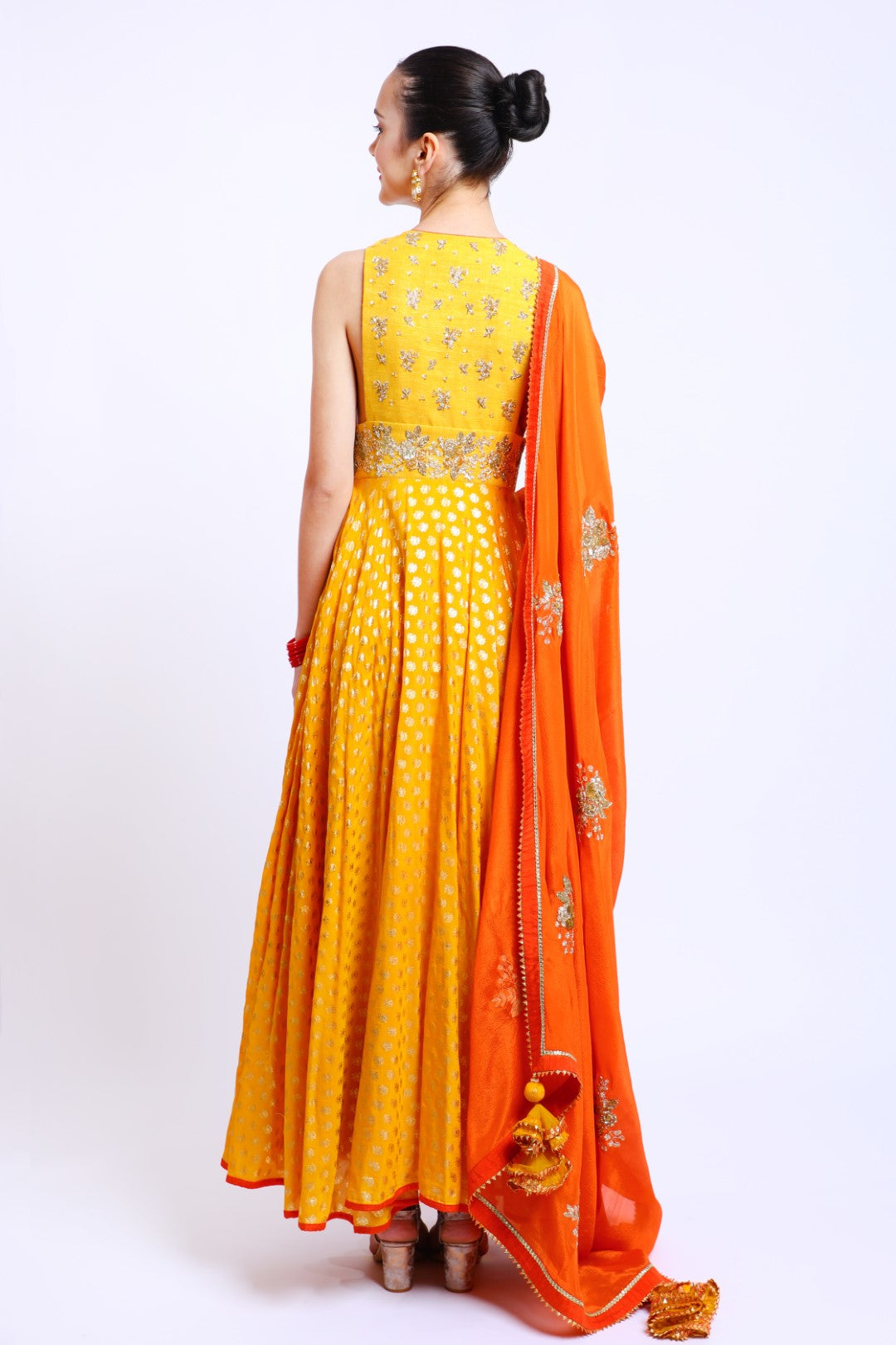 Yellow Silk and Haldi Cotton Silk Hand Embroidered Lehenga Set