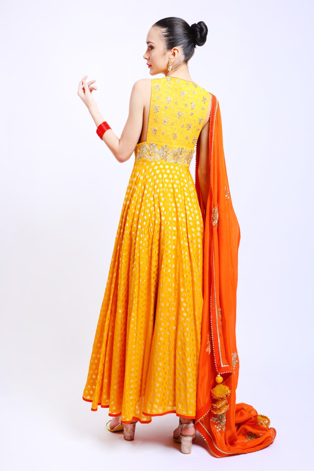 Yellow Silk and Haldi Cotton Silk Hand Embroidered Lehenga Set