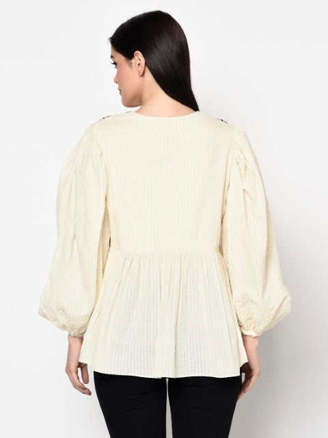 Seersucker Cotton Emb. Top with Tassels Details. Azo Free