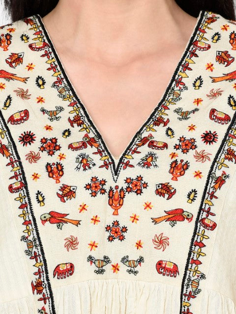 Seersucker Cotton Emb. Top with Tassels Details. Azo Free