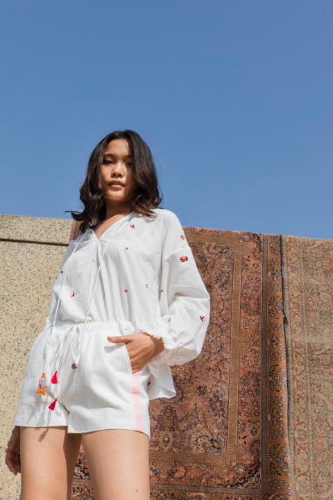 Hand Woven Cotton Emb. Top with ruffels And Tassels Detailing. Azo Free