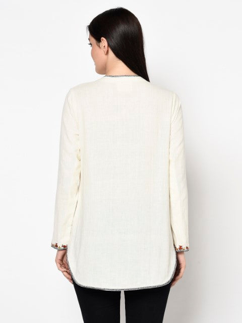 Hand Woven Cotton Emb. Top with Apple Cut Hem And Tassels Detailing. Azo Free