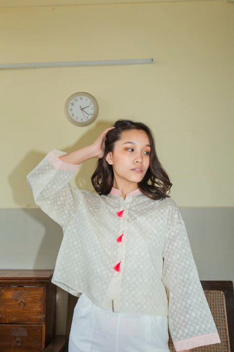 Cutwork Shirt Top with Hand Made Tassels. Azo Free
