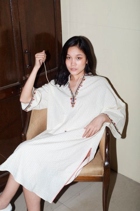 Seersucker Cotton Emb. Drop Sholder Tunic with Tassels Detailing. Azo Free