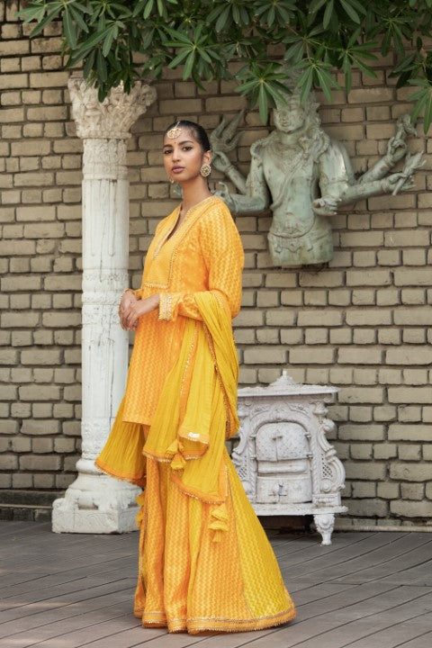 PANELED KURTA WITH KALIDAR SHARARA AND DUPATTA