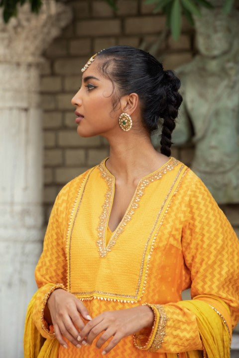PANELED KURTA WITH KALIDAR SHARARA AND DUPATTA