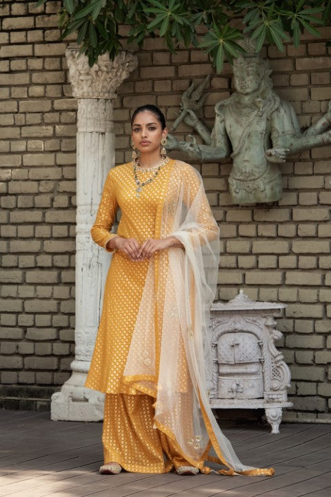 KNEE LENGTH KURTA WITH SHARARA AND DUPATTA