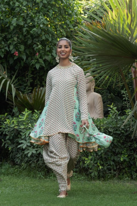 SIDE GODET TUNIC WITH DHOTI