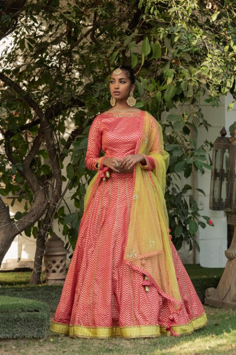 FOIL PRINTED BLOUSE WITH LEHNGA AND DUPATTA