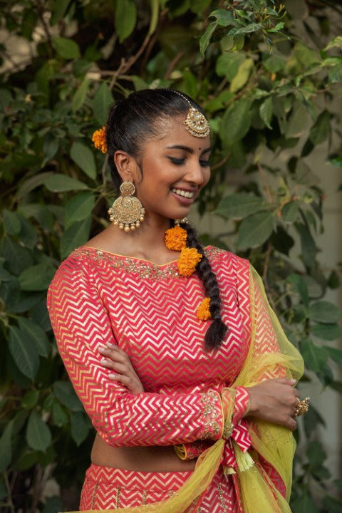 FOIL PRINTED BLOUSE WITH LEHNGA AND DUPATTA