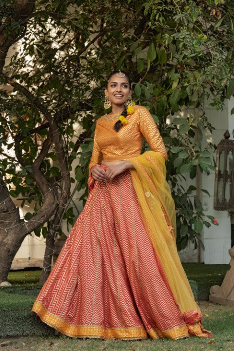 FOIL PRINTED BLOUSE WITH LEHNGA AND DUPATTA