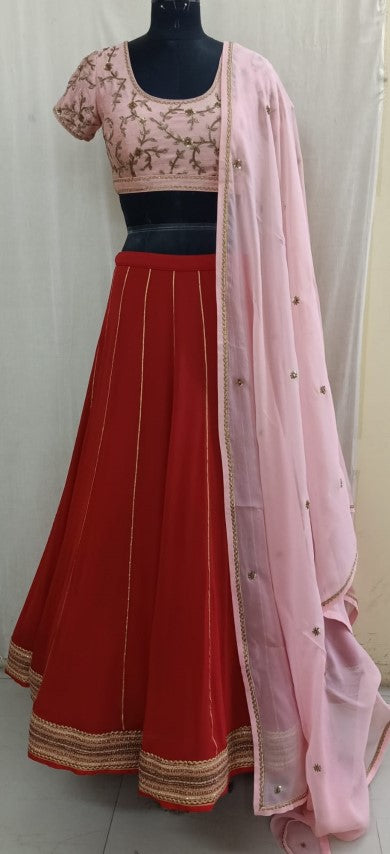 Coral Red Lehenga with Pink blouse Set