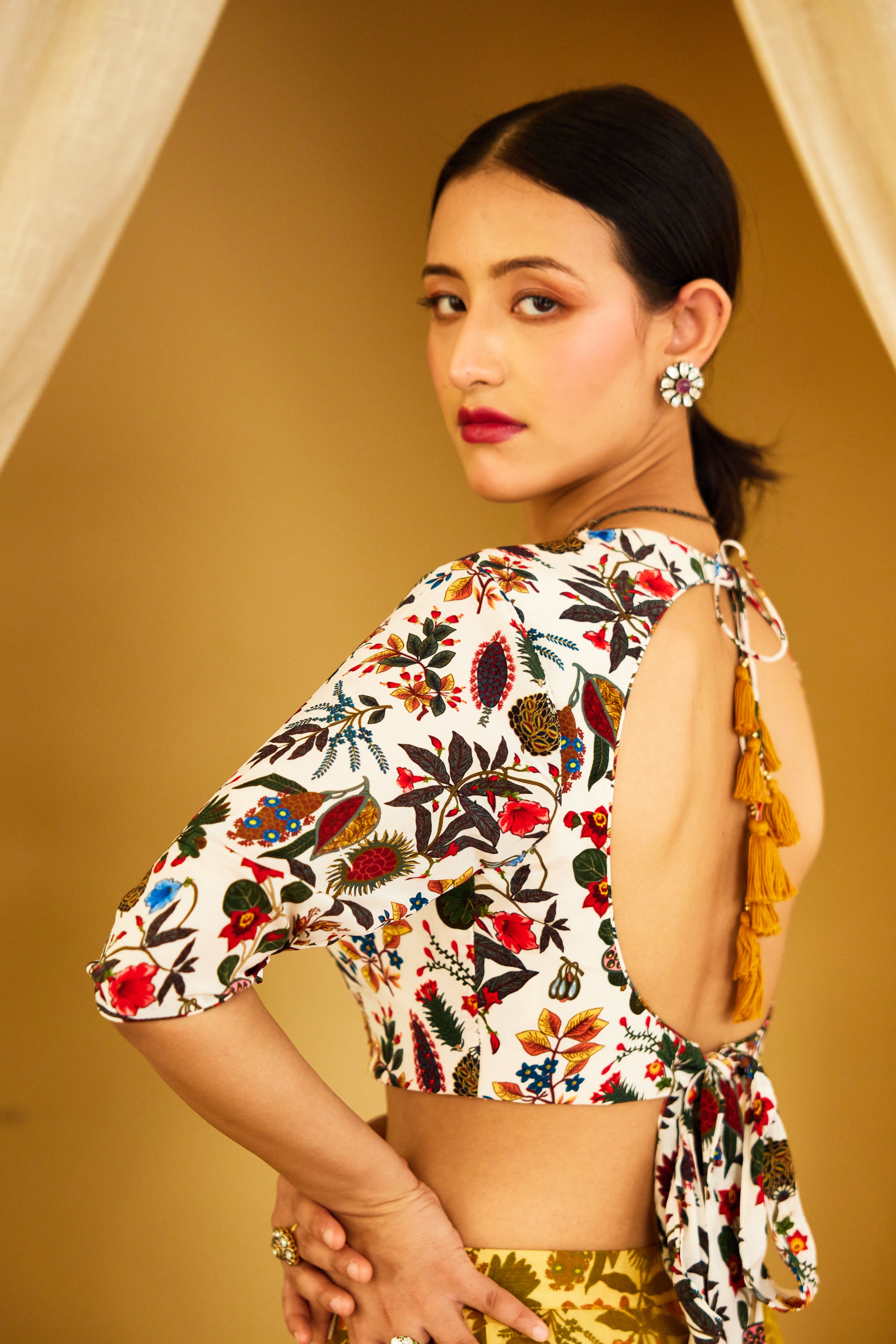 Ochre Pure Organza Double Layer Lehenga Set