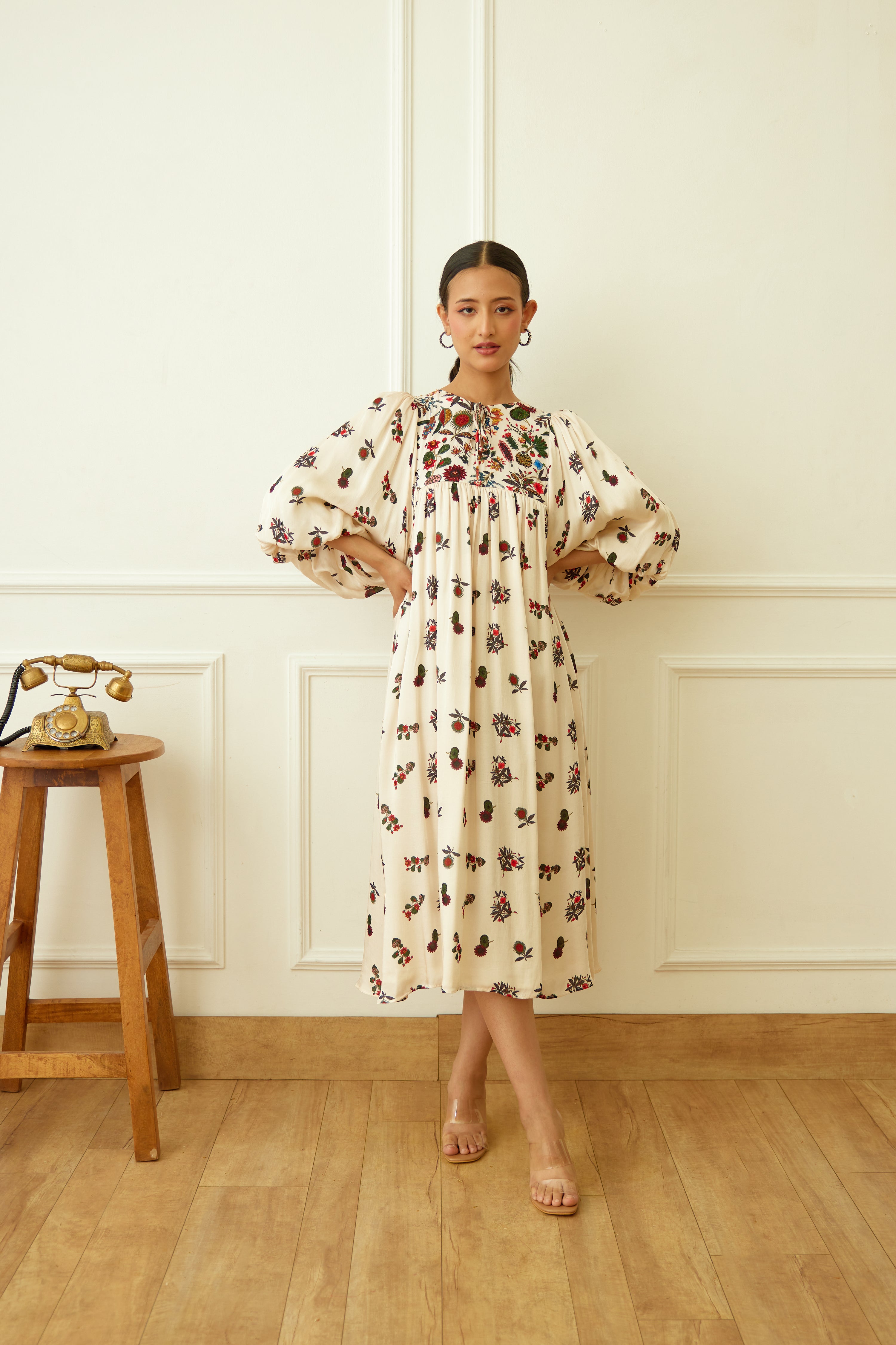 Ivory Kohinoor Buta Print Dress