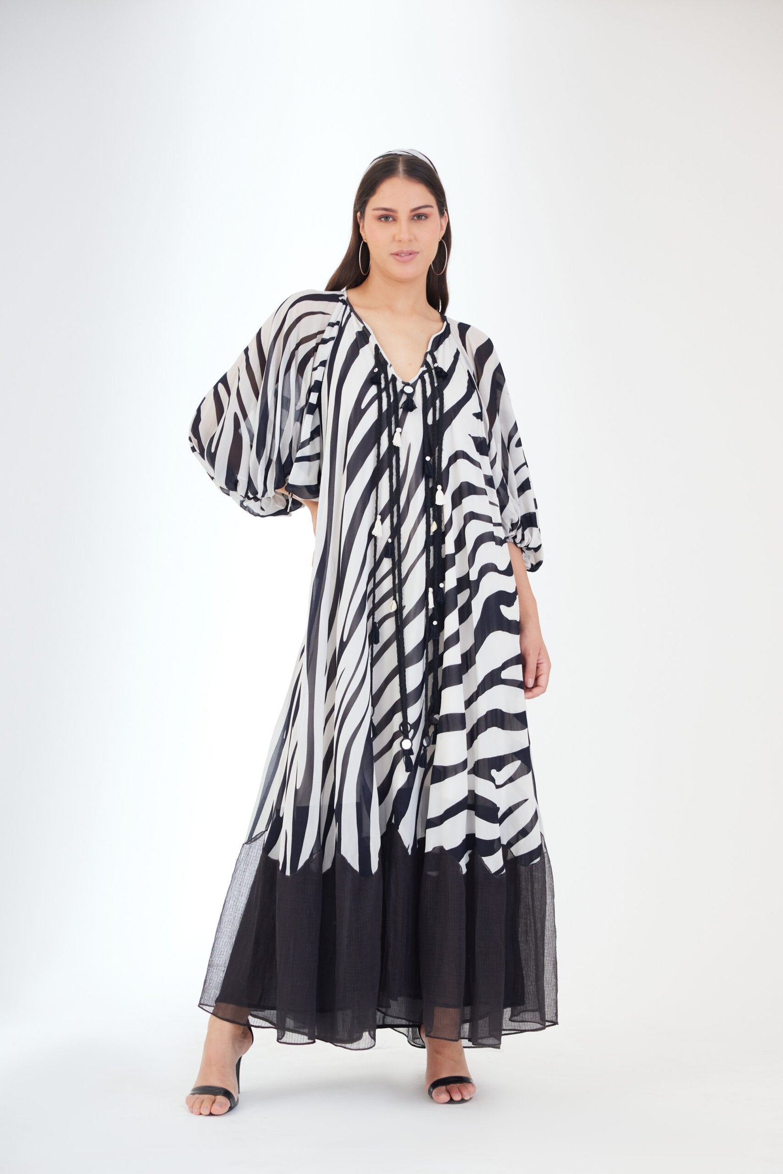 Black N White Tassels Maxi Dress