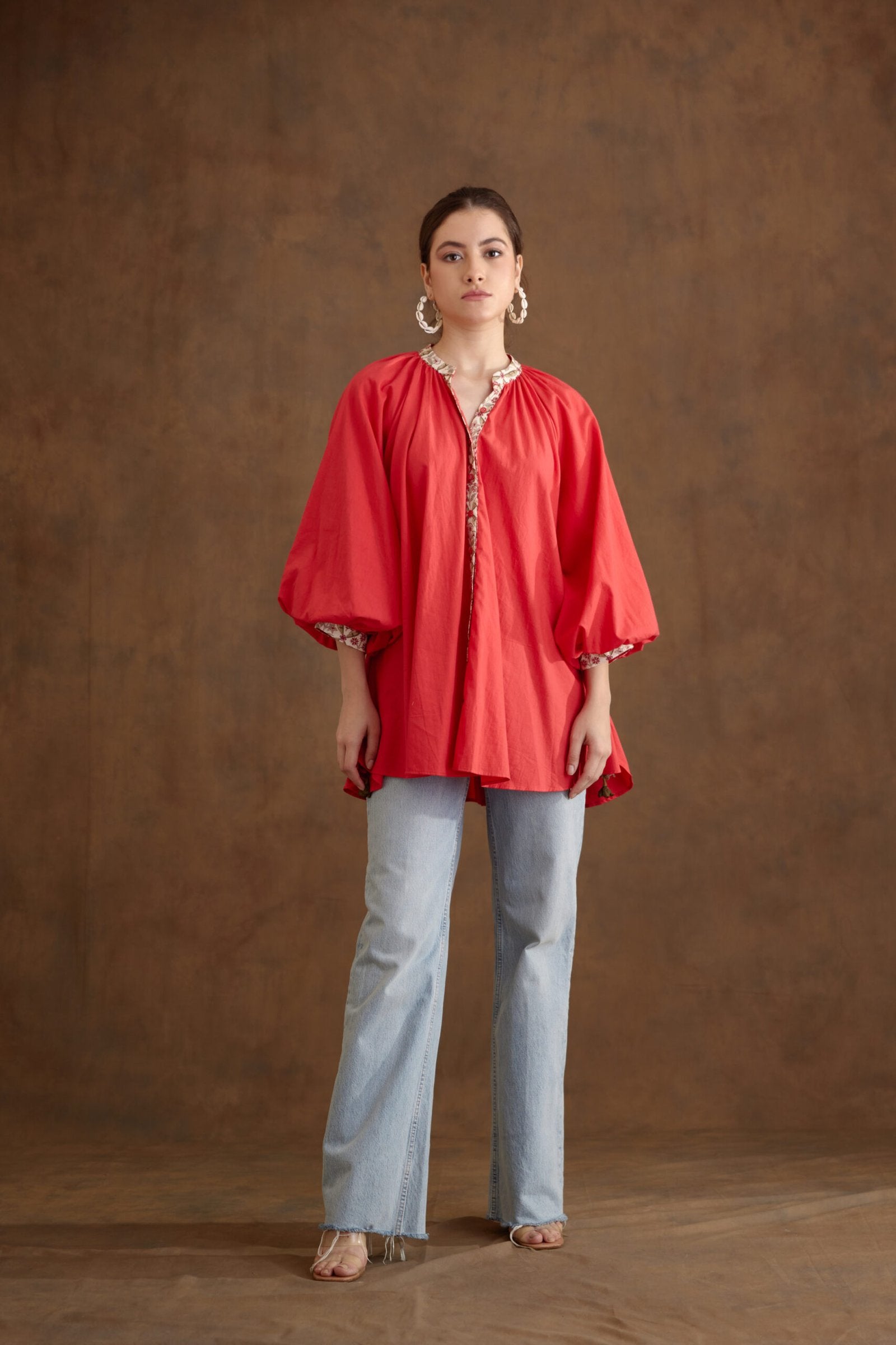 Coral Poplin Shirt Dress