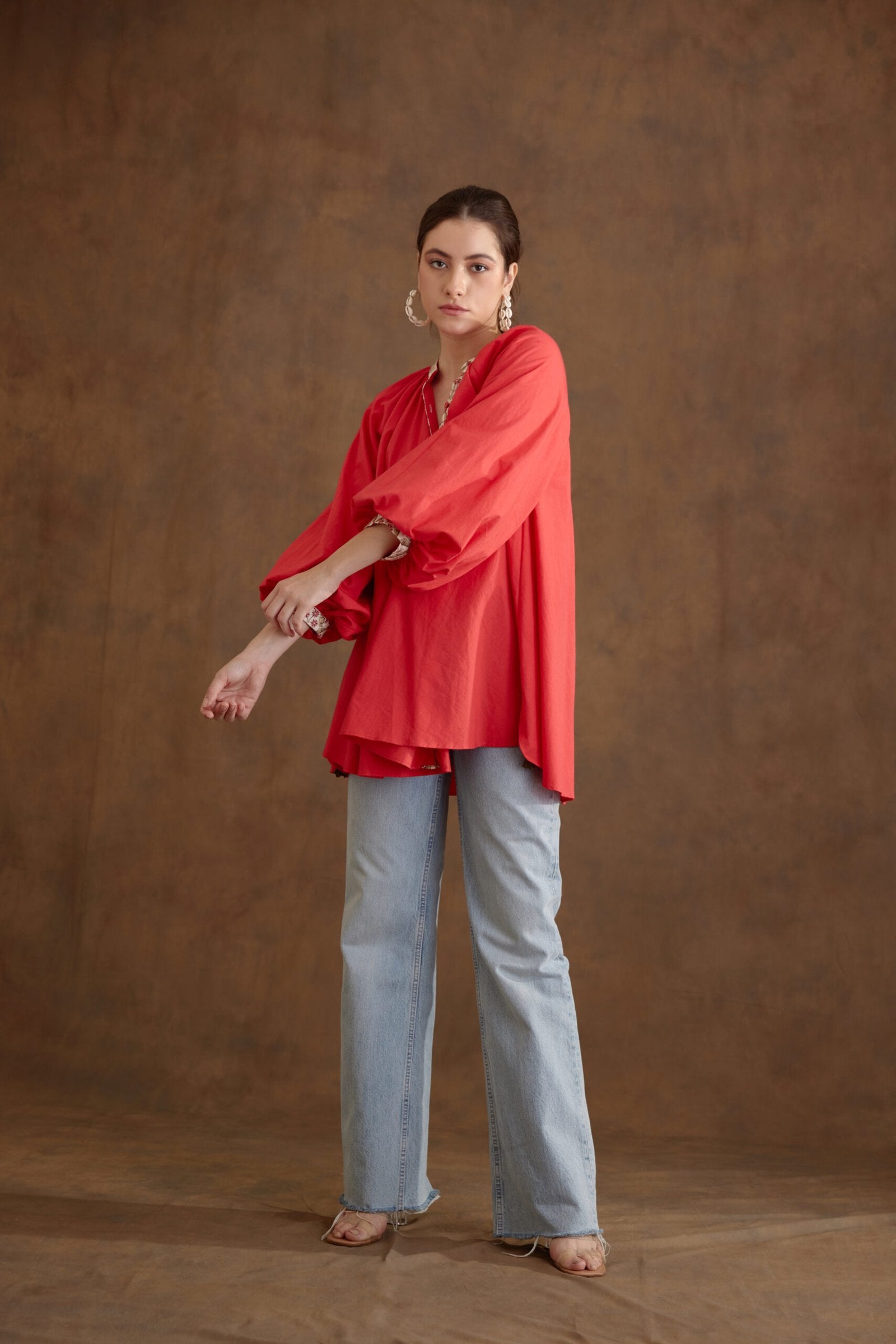 Coral Poplin Shirt Dress