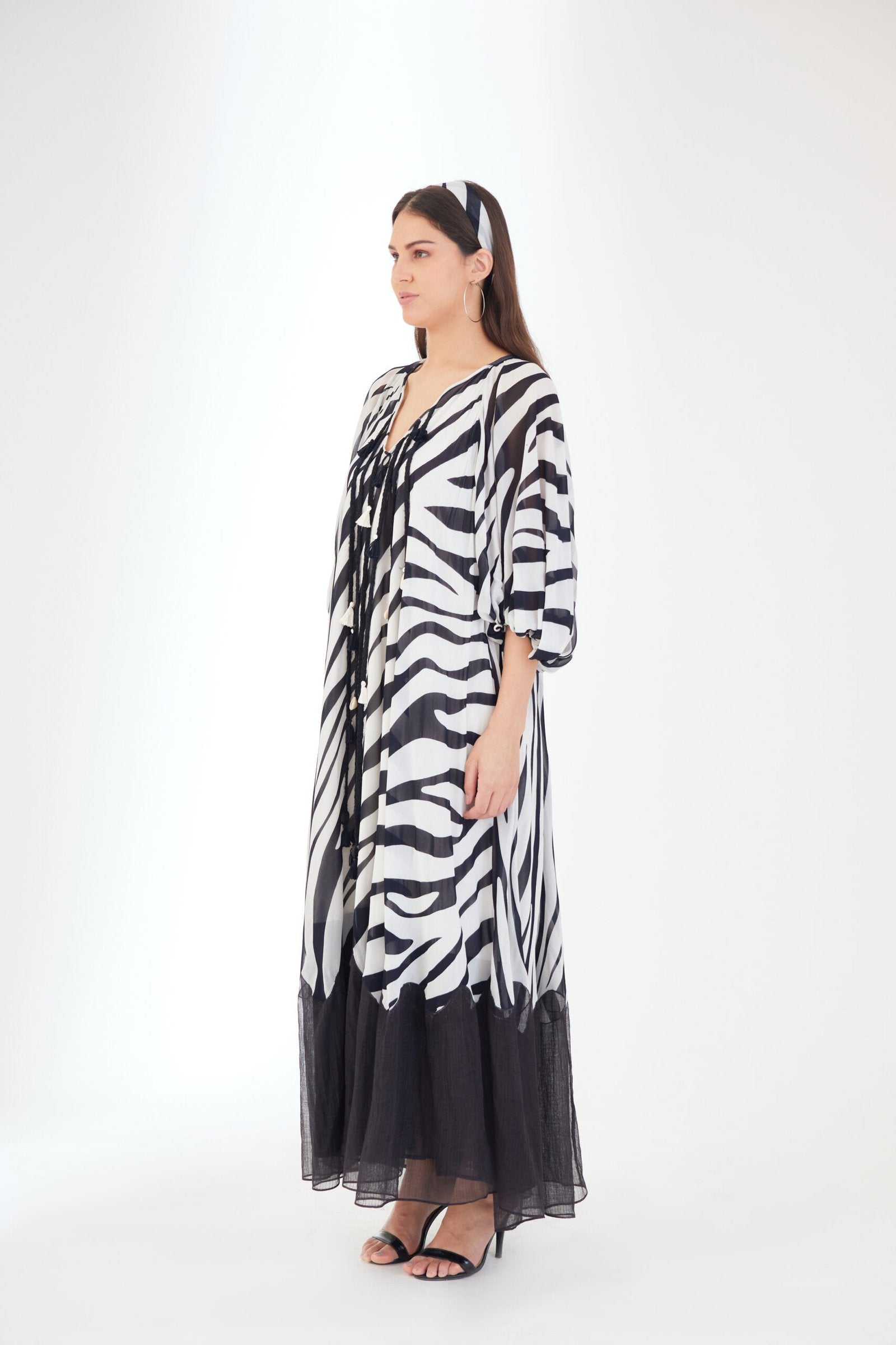 Black N White Tassels Maxi Dress