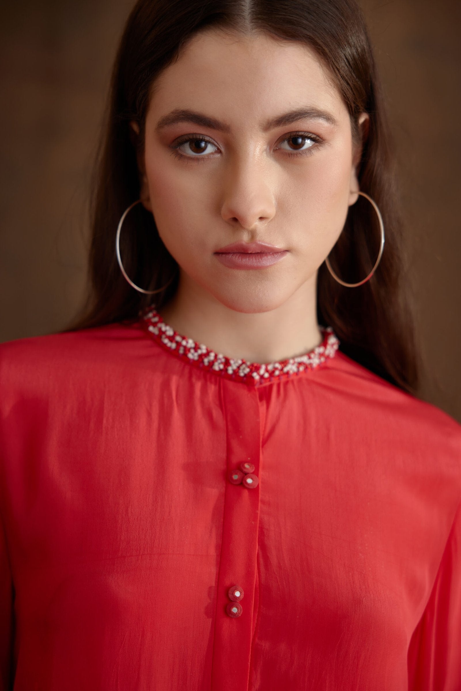 Coral Hand Embroidered Shirt