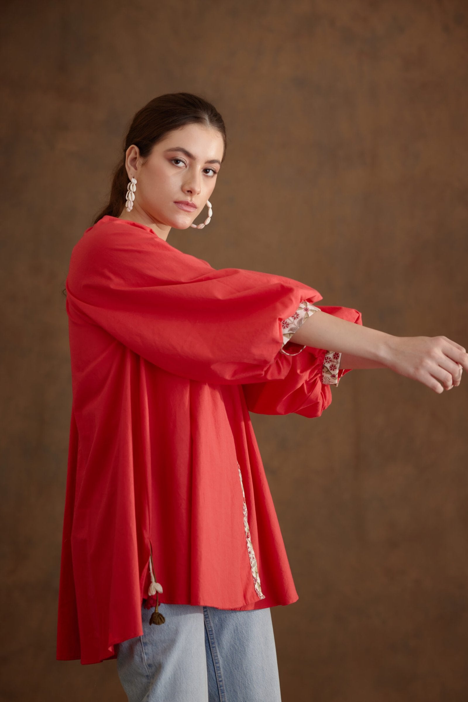 Coral Poplin Shirt Dress