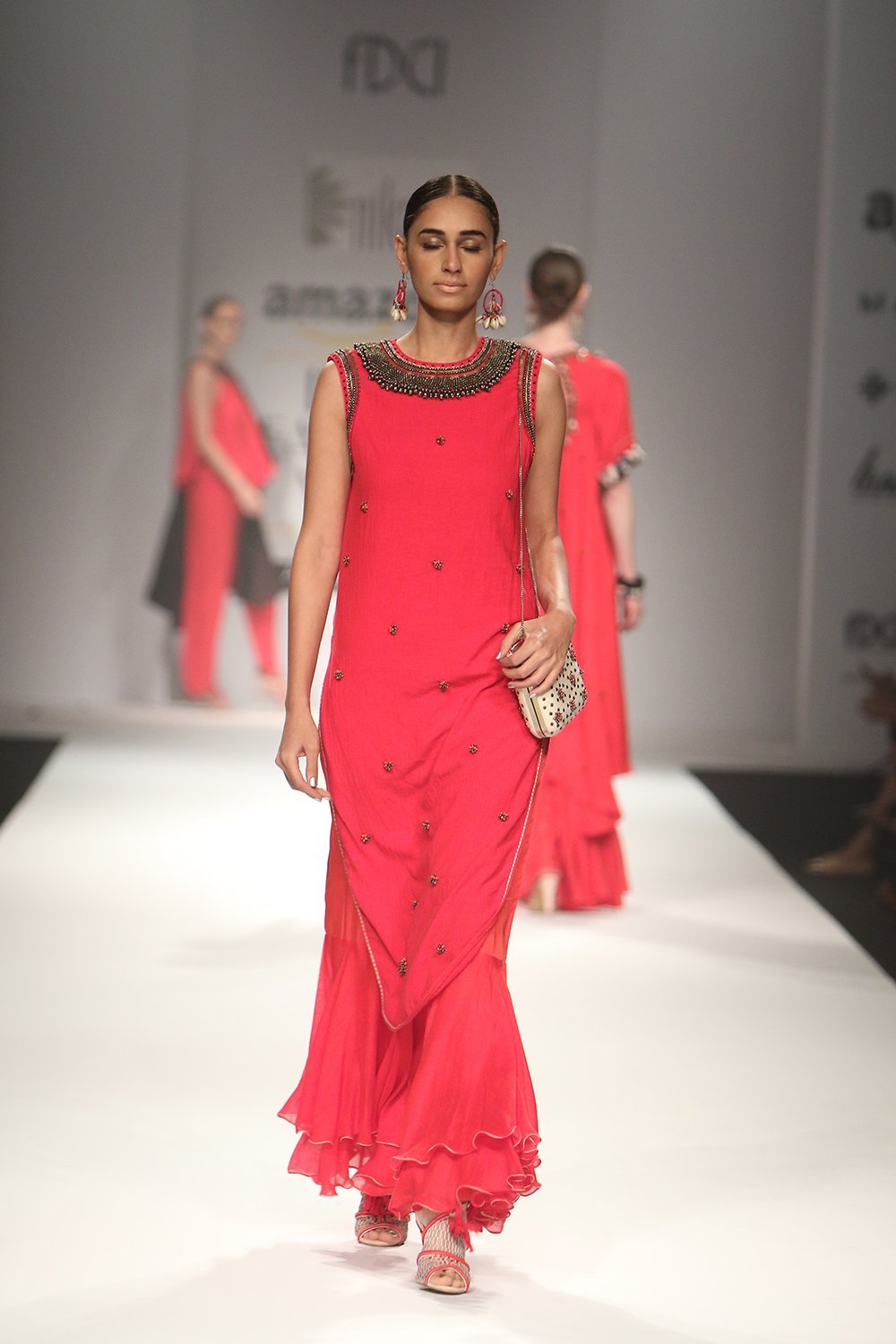 embroidered apple cut kurta with double layer sharara